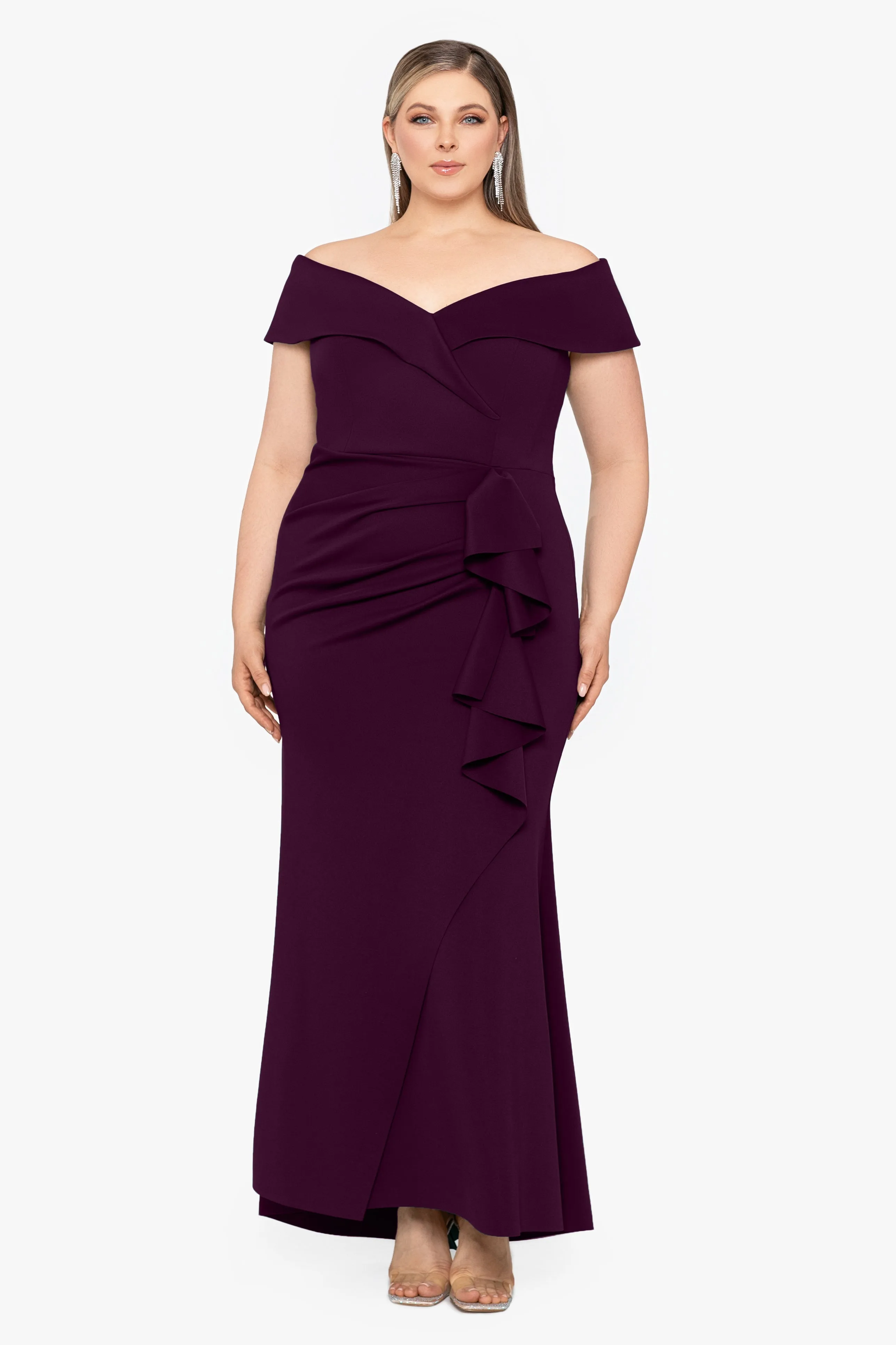 Plus "Patti" Long Off the Shoulder Scuba Crepe Dress sold by Xscape product image thumbnail 5