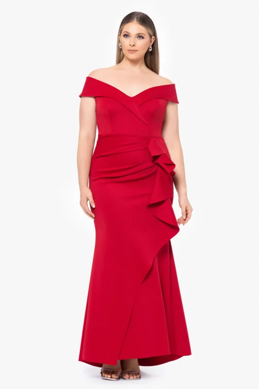 Plus "Patti" Long Off the Shoulder Scuba Crepe Dress sold by Xscape