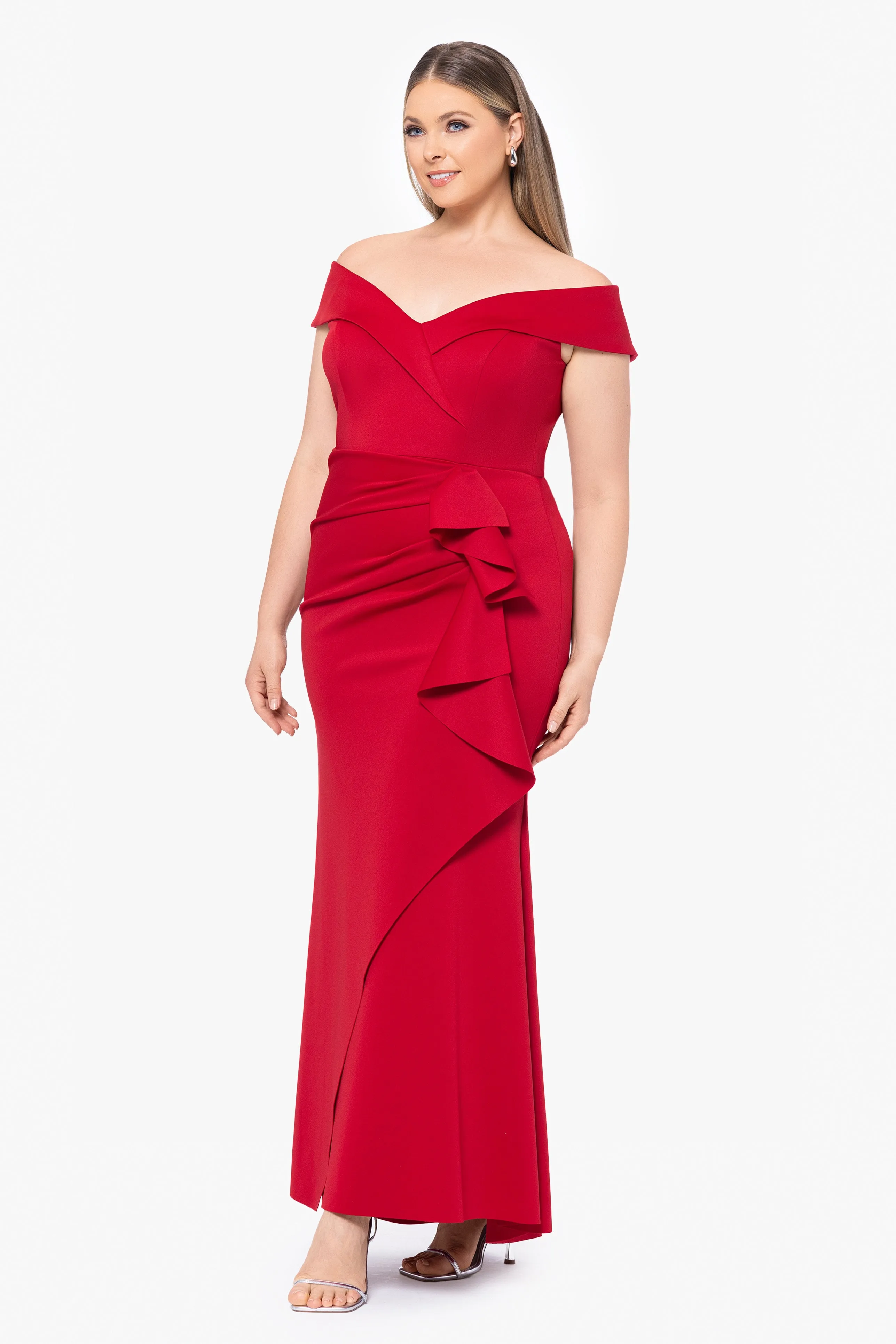 Plus "Patti" Long Off the Shoulder Scuba Crepe Dress sold by Xscape product image thumbnail 3