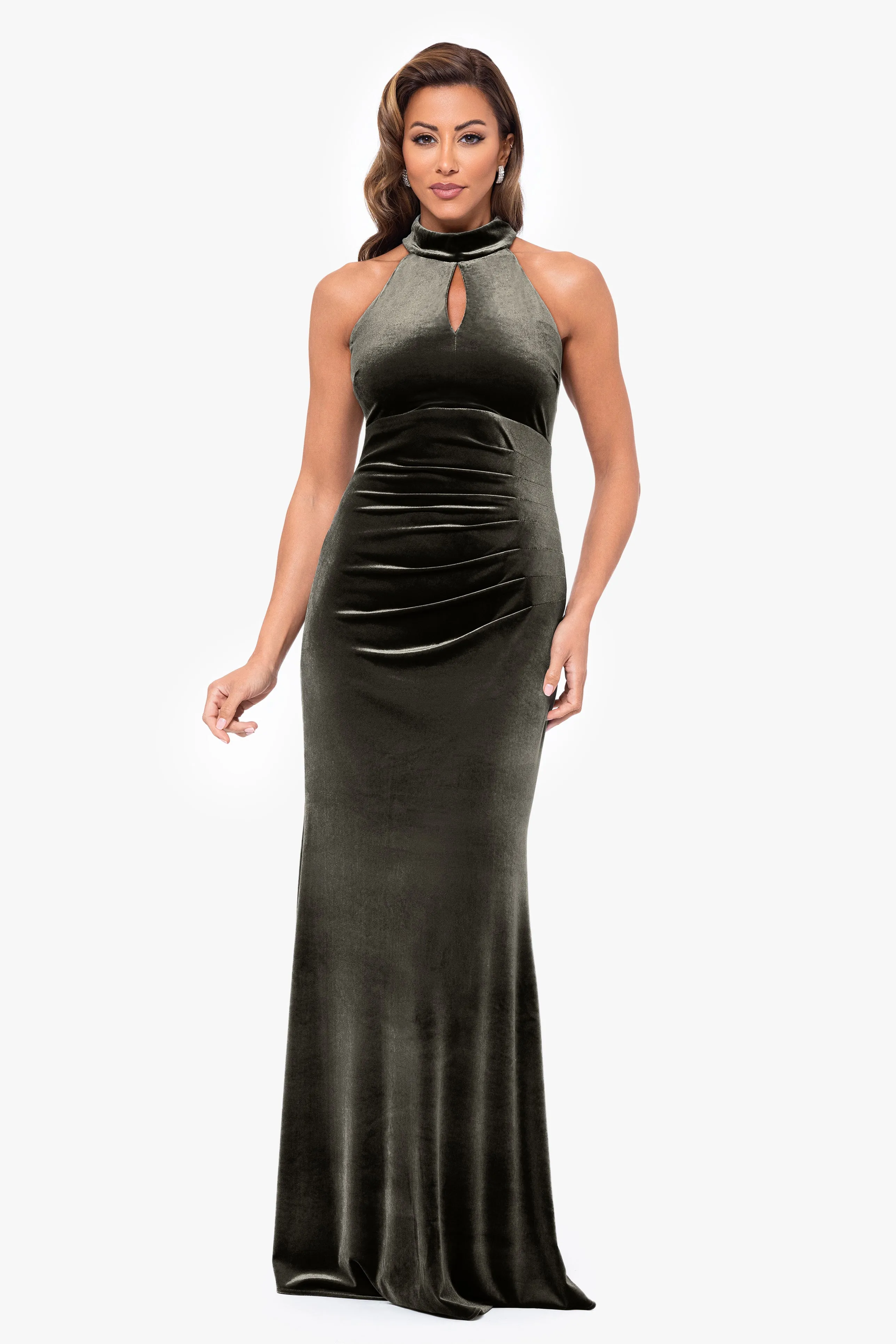 "Grace" Long Velvet Mock Neck Dress sold by Xscape