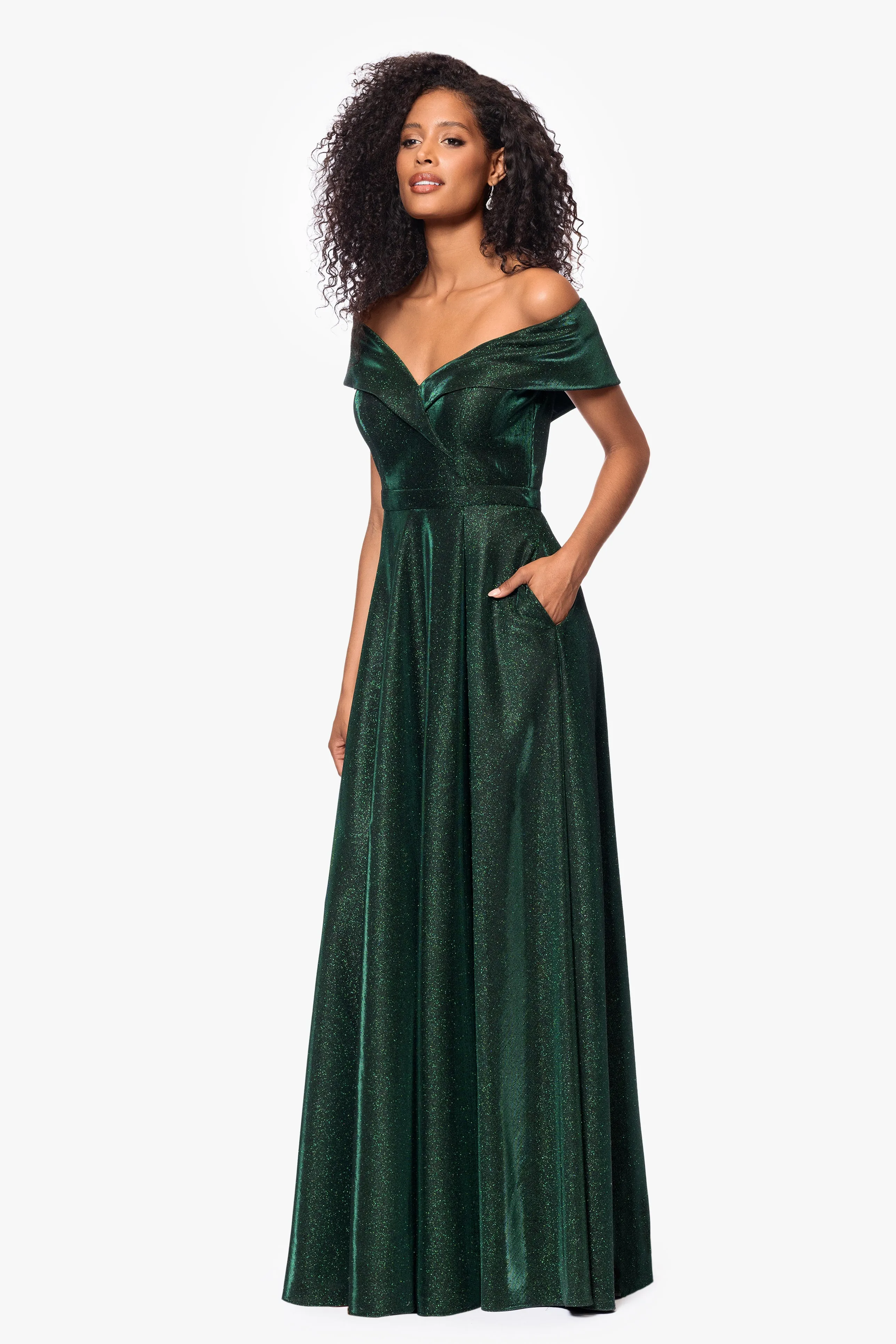 "Willow" Off the Shoulder Glitter Knit Gown sold by Xscape product image thumbnail 3