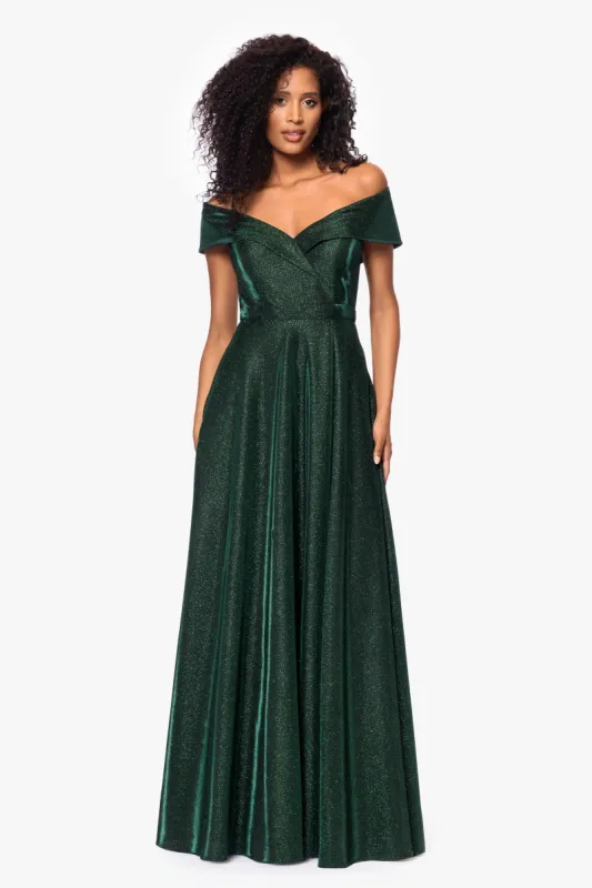 "Willow" Off the Shoulder Glitter Knit Gown made by Xscape