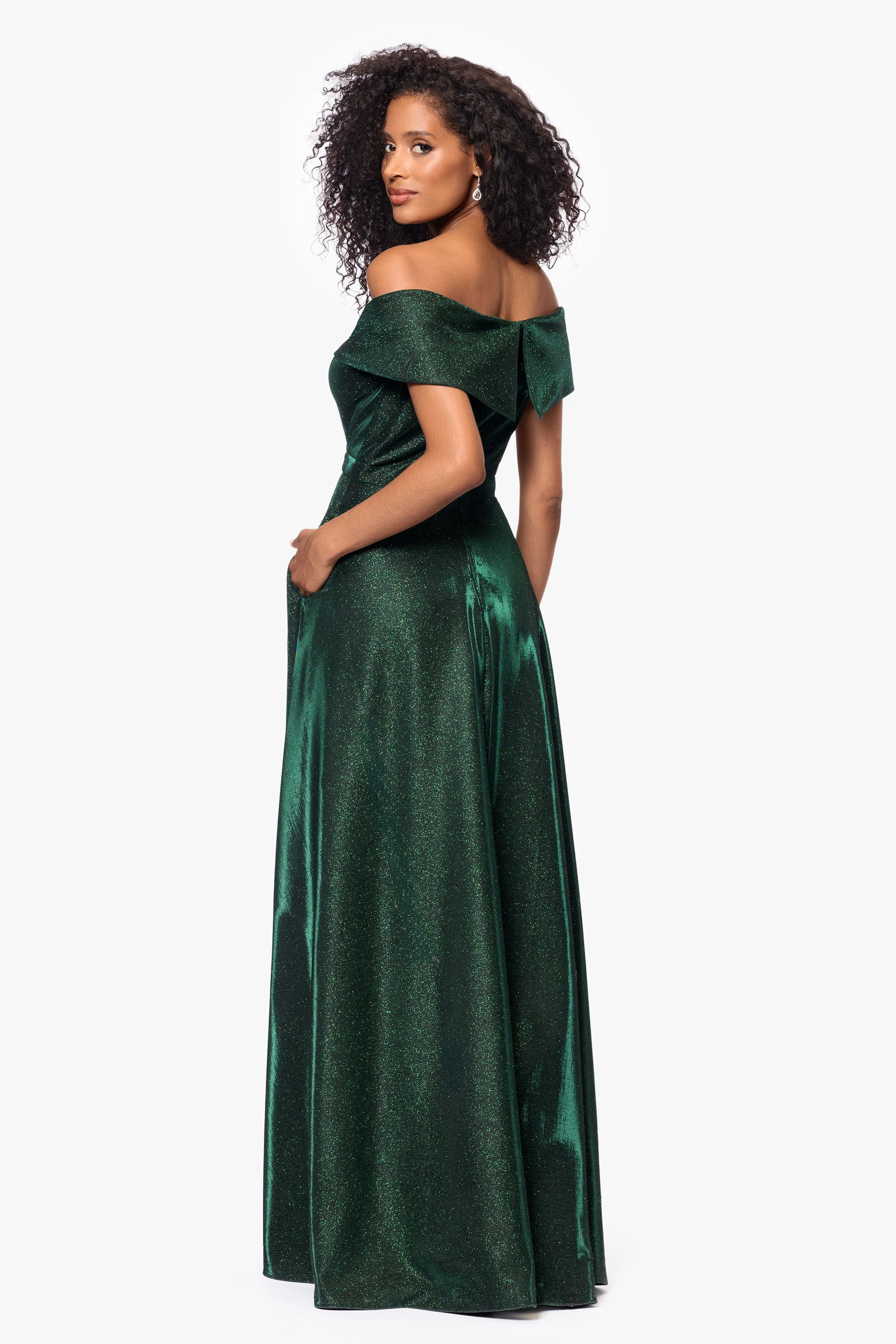 "Willow" Off the Shoulder Glitter Knit Gown sold by Xscape product image thumbnail 2
