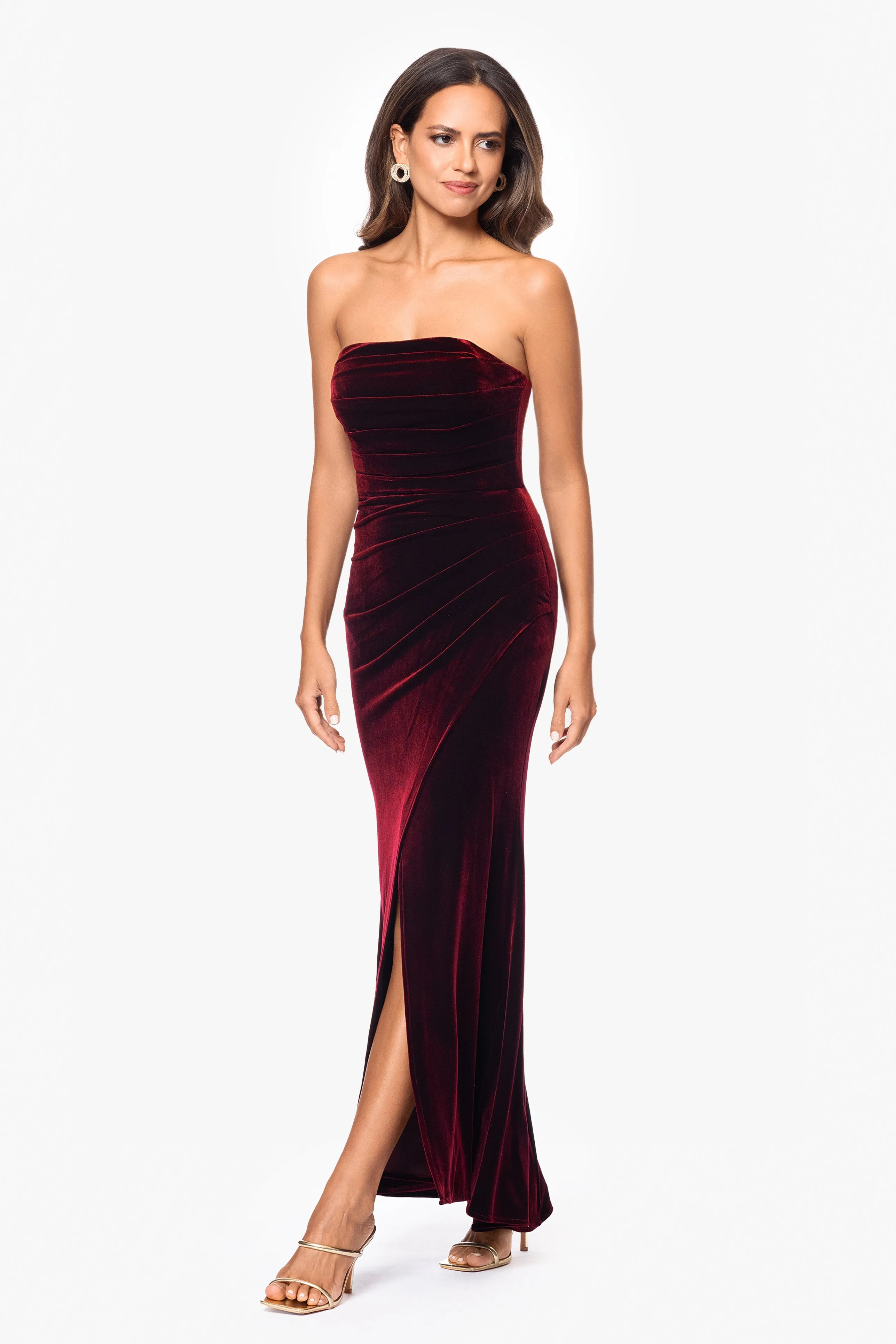 Petite "Marion" Long Velvet Bustier Dress sold by Xscape product image thumbnail 4