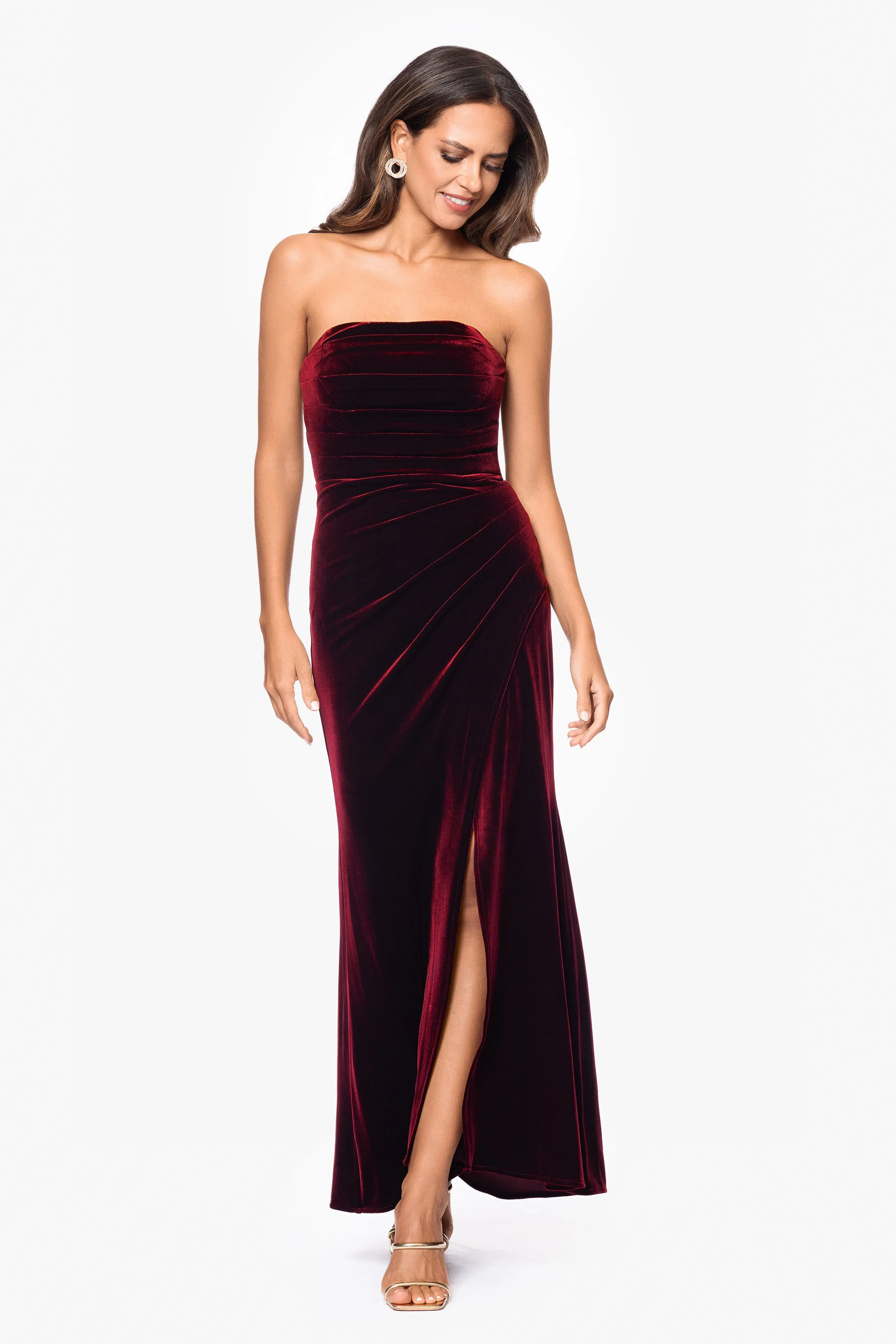 Petite "Marion" Long Velvet Bustier Dress sold by Xscape product image thumbnail 3