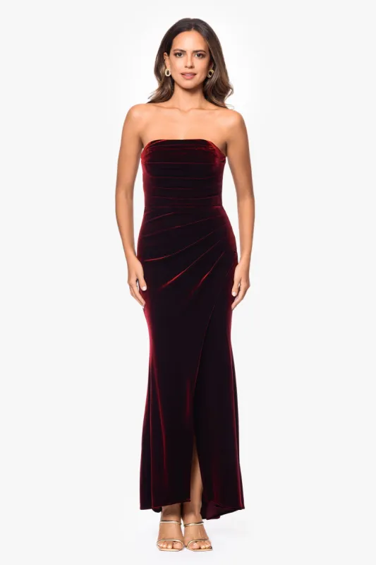 Petite "Marion" Long Velvet Bustier Dress sold by Xscape