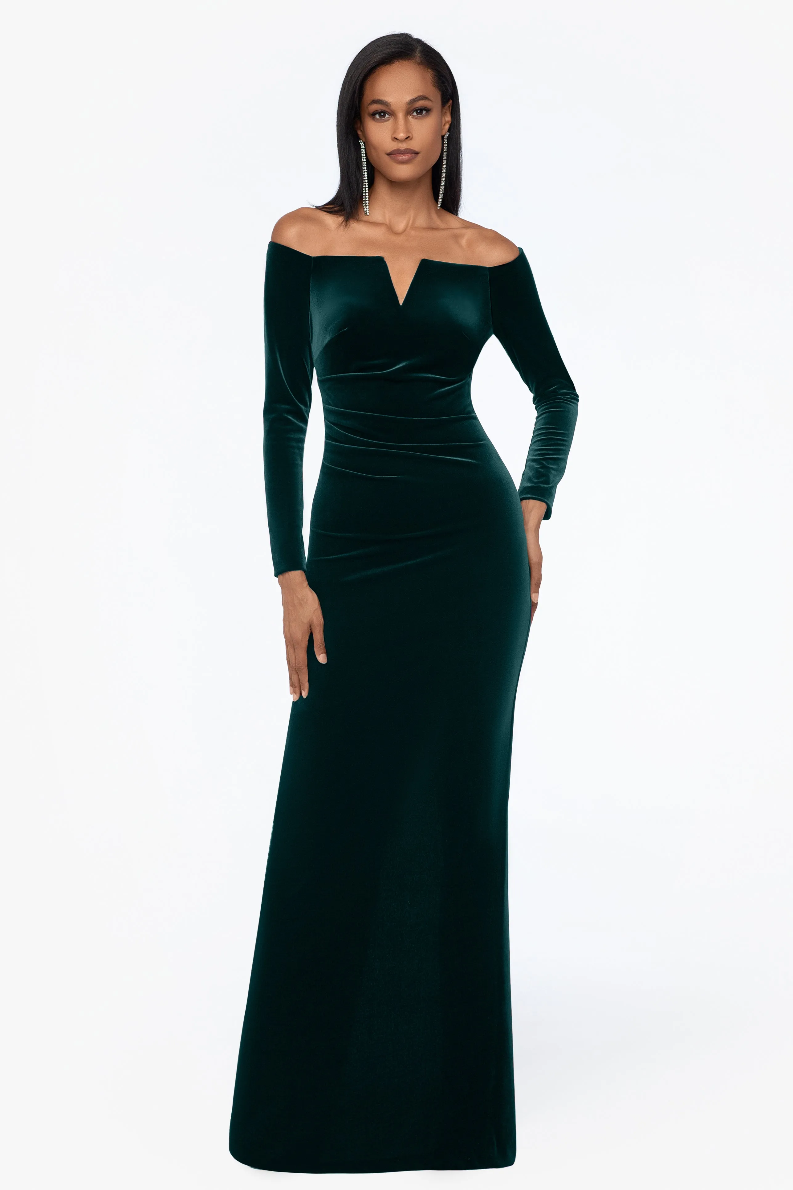 "Christy" Long Off the Shoulder Velvet Dress sold by Xscape product image thumbnail 5