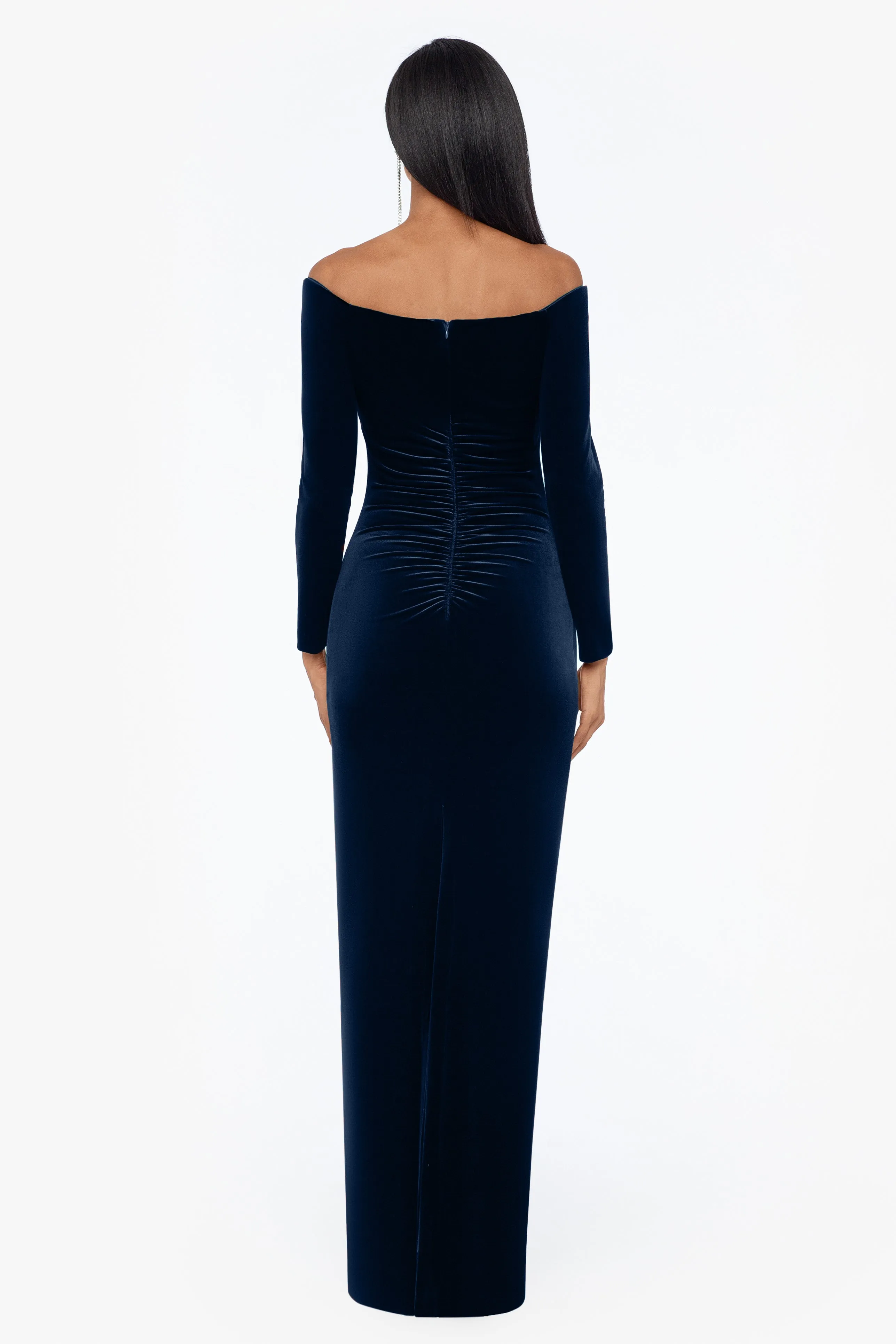 "Christy" Long Off the Shoulder Velvet Dress sold by Xscape product image thumbnail 2