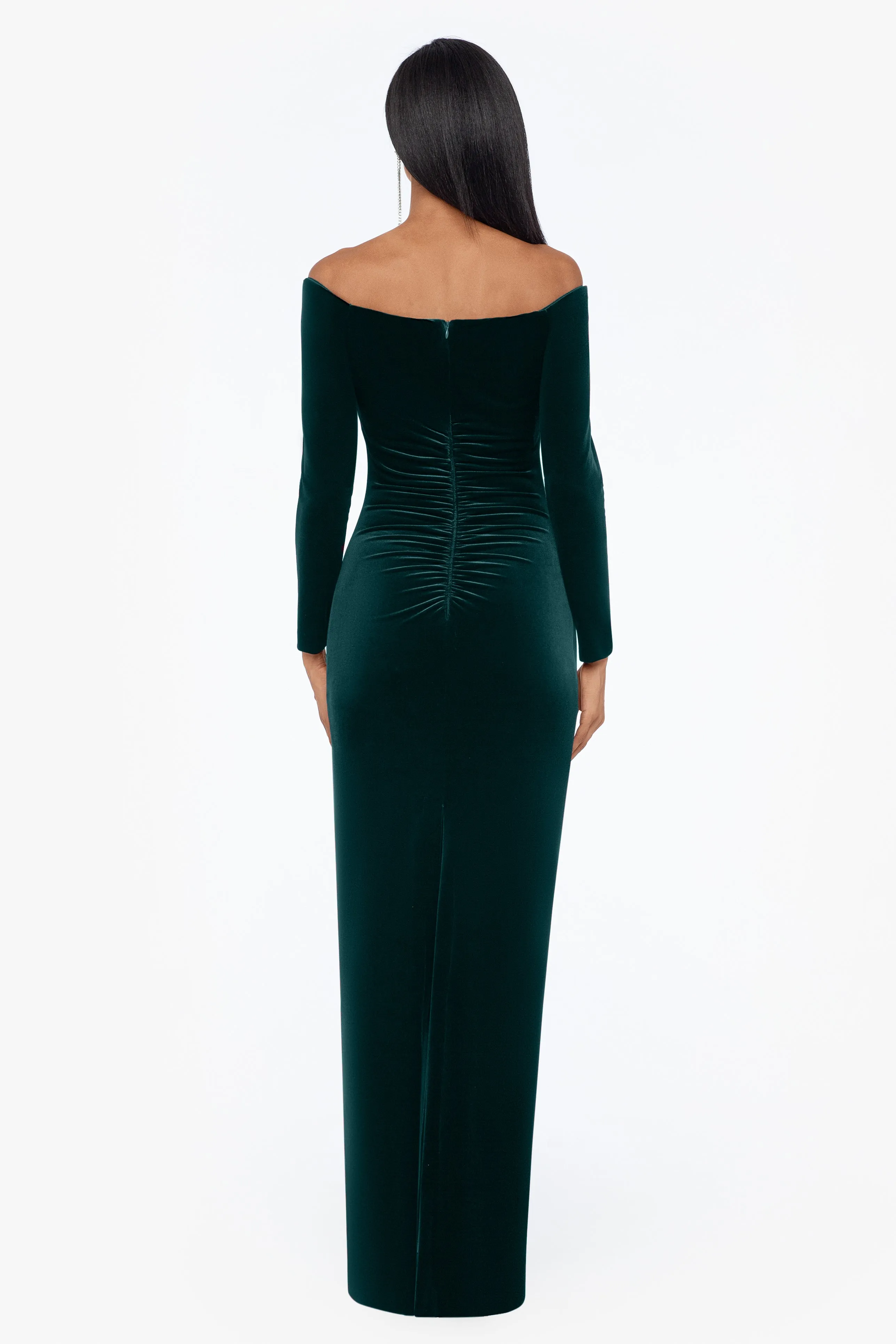 "Christy" Long Off the Shoulder Velvet Dress sold by Xscape product image thumbnail 2
