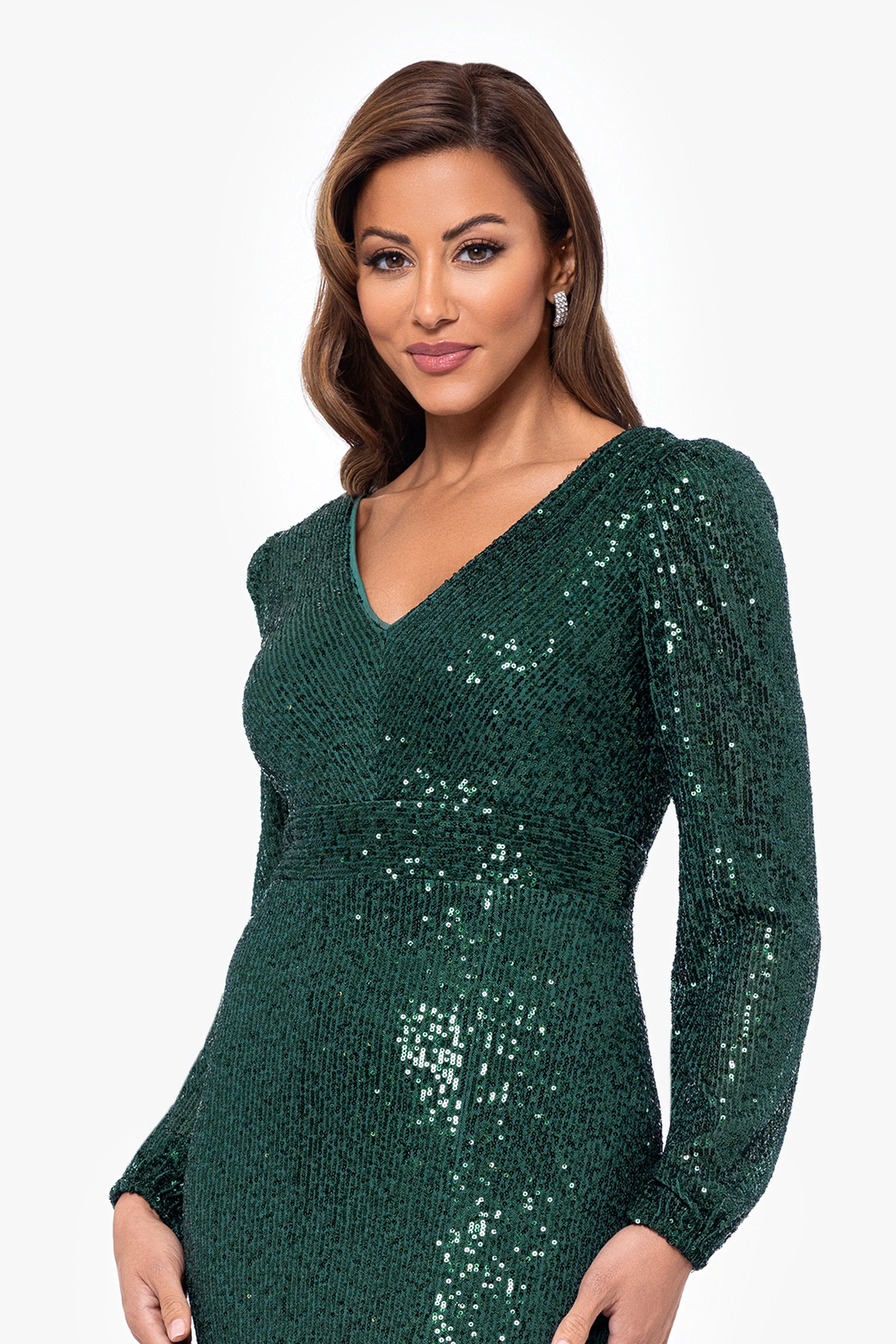 Petite "Farley" Long Sleeve V-Neck Floor Length Dress sold by Xscape product image thumbnail 4