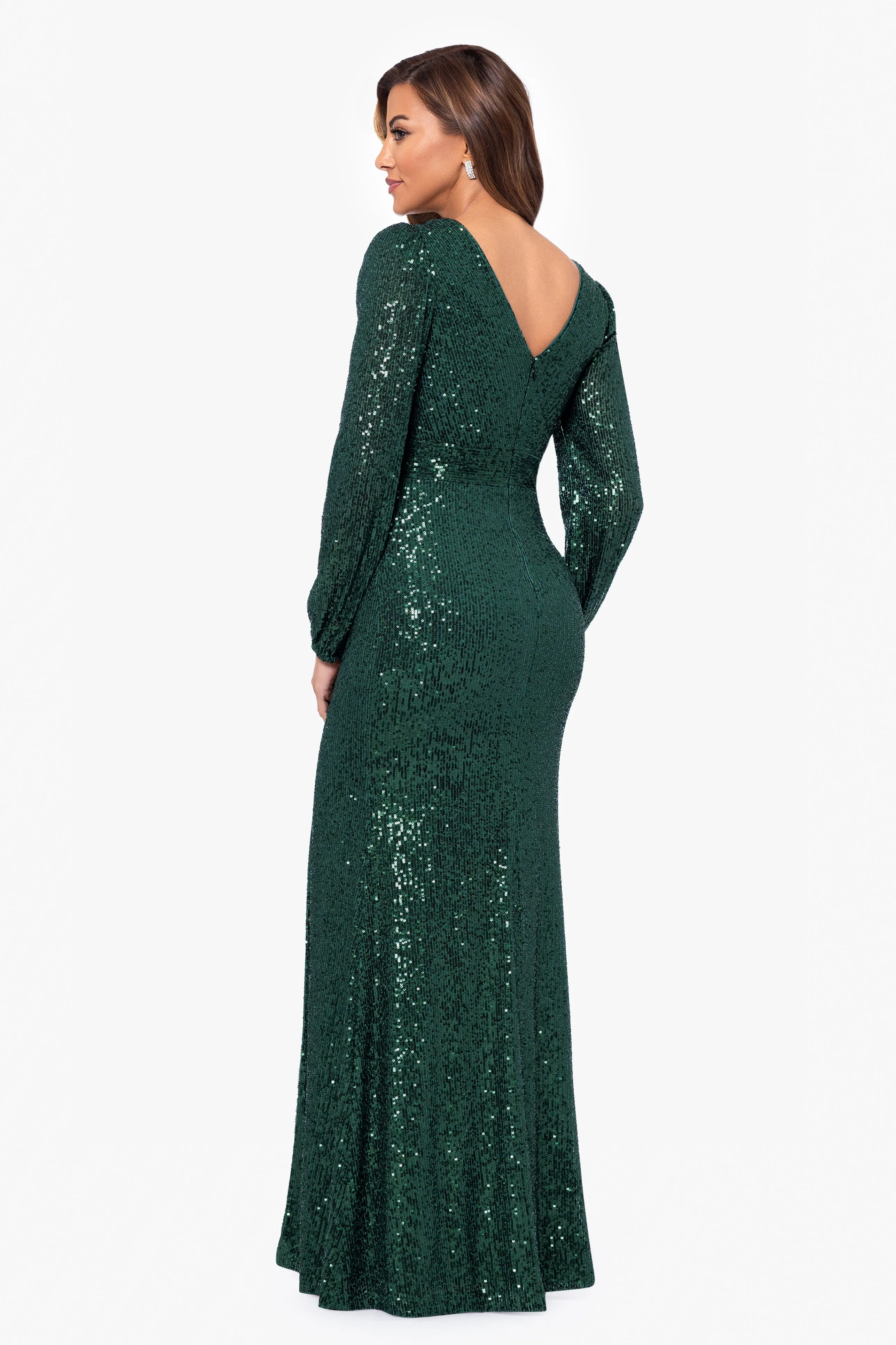 Petite "Farley" Long Sleeve V-Neck Floor Length Dress sold by Xscape product image thumbnail 2