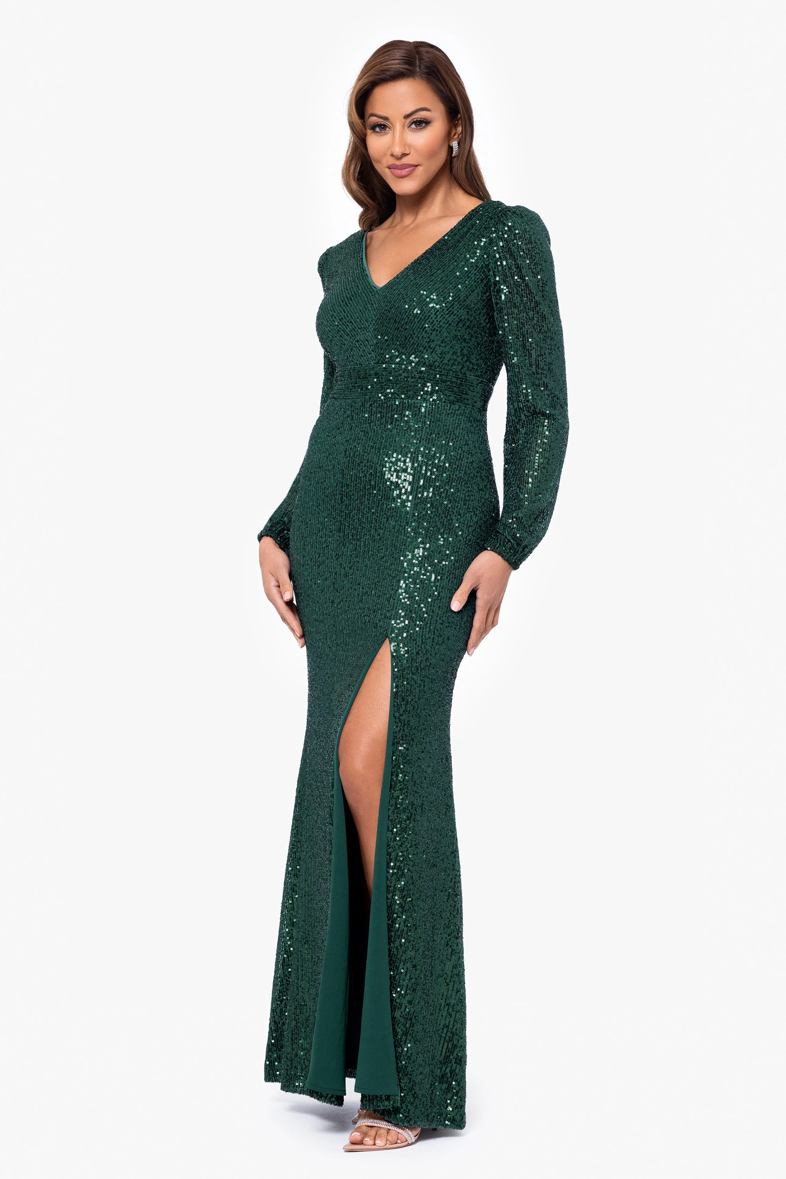 Petite "Farley" Long Sleeve V-Neck Floor Length Dress sold by Xscape product image thumbnail 3