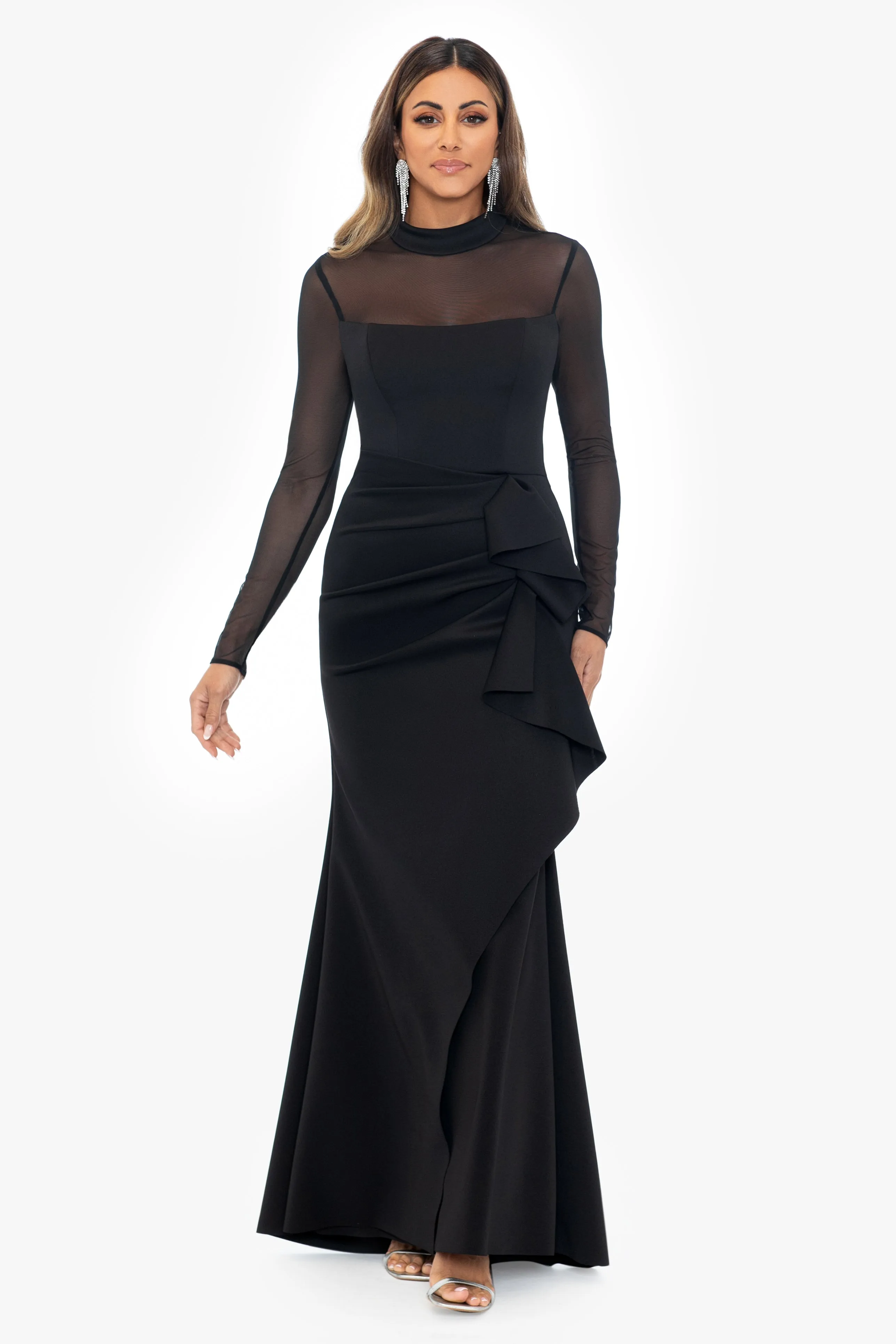 "Rochelle" Long Mesh Sleeves Scuba Dress sold by Xscape