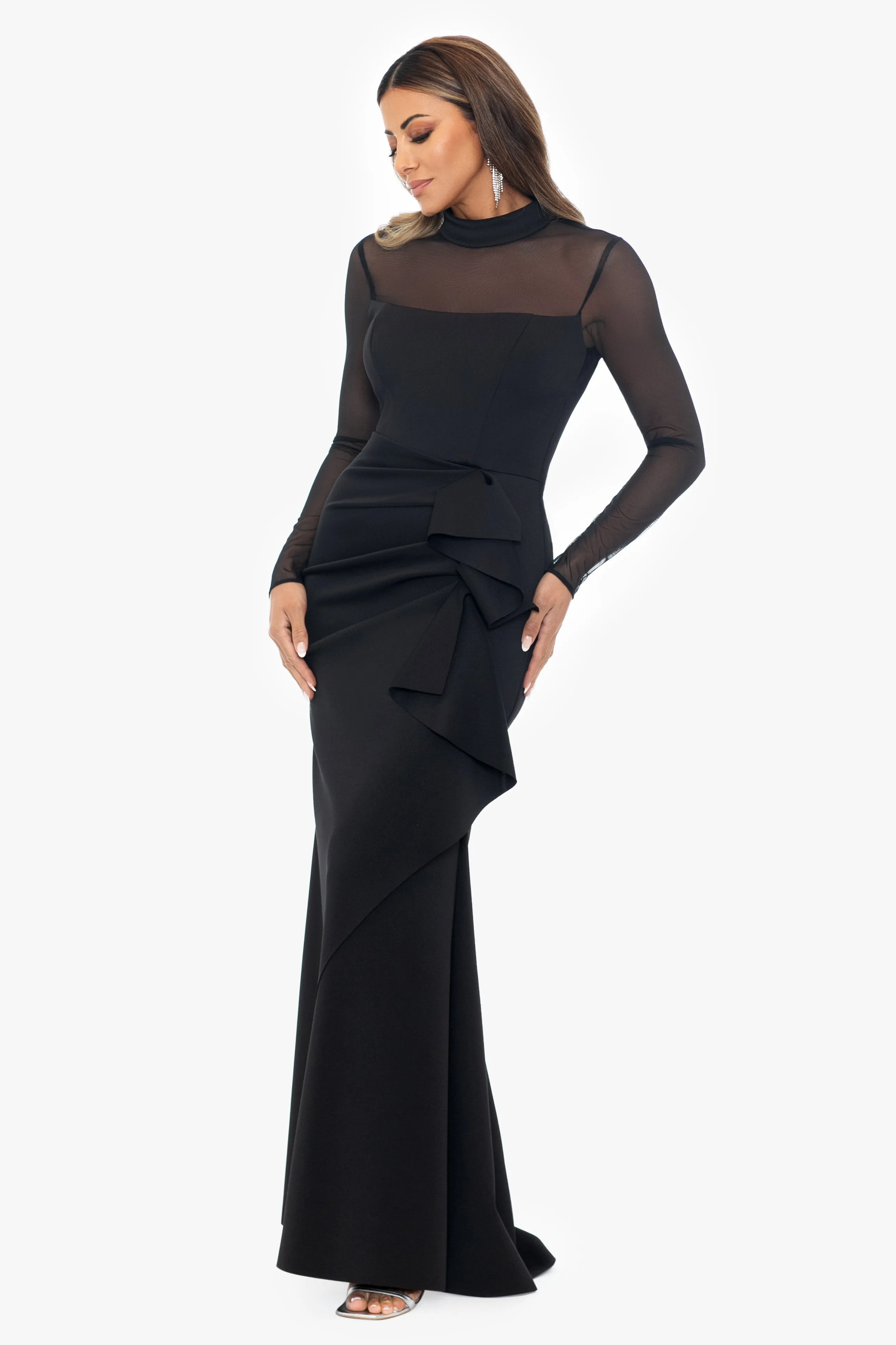 "Rochelle" Long Mesh Sleeves Scuba Dress sold by Xscape product image thumbnail 3