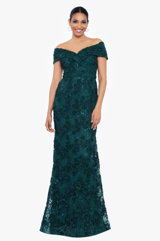 Petite "Jill" Off The Shoulder Long Lace Dress sold by Xscape