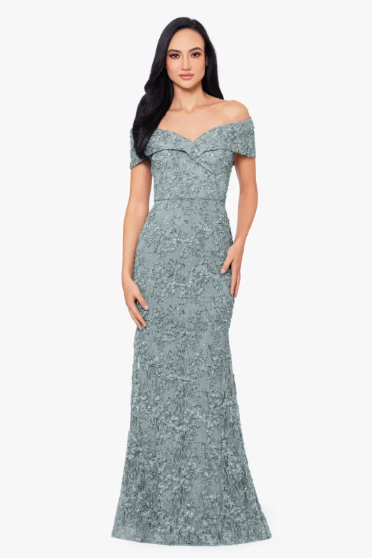 Petite "Jill" Off The Shoulder Long Lace Dress sold by Xscape