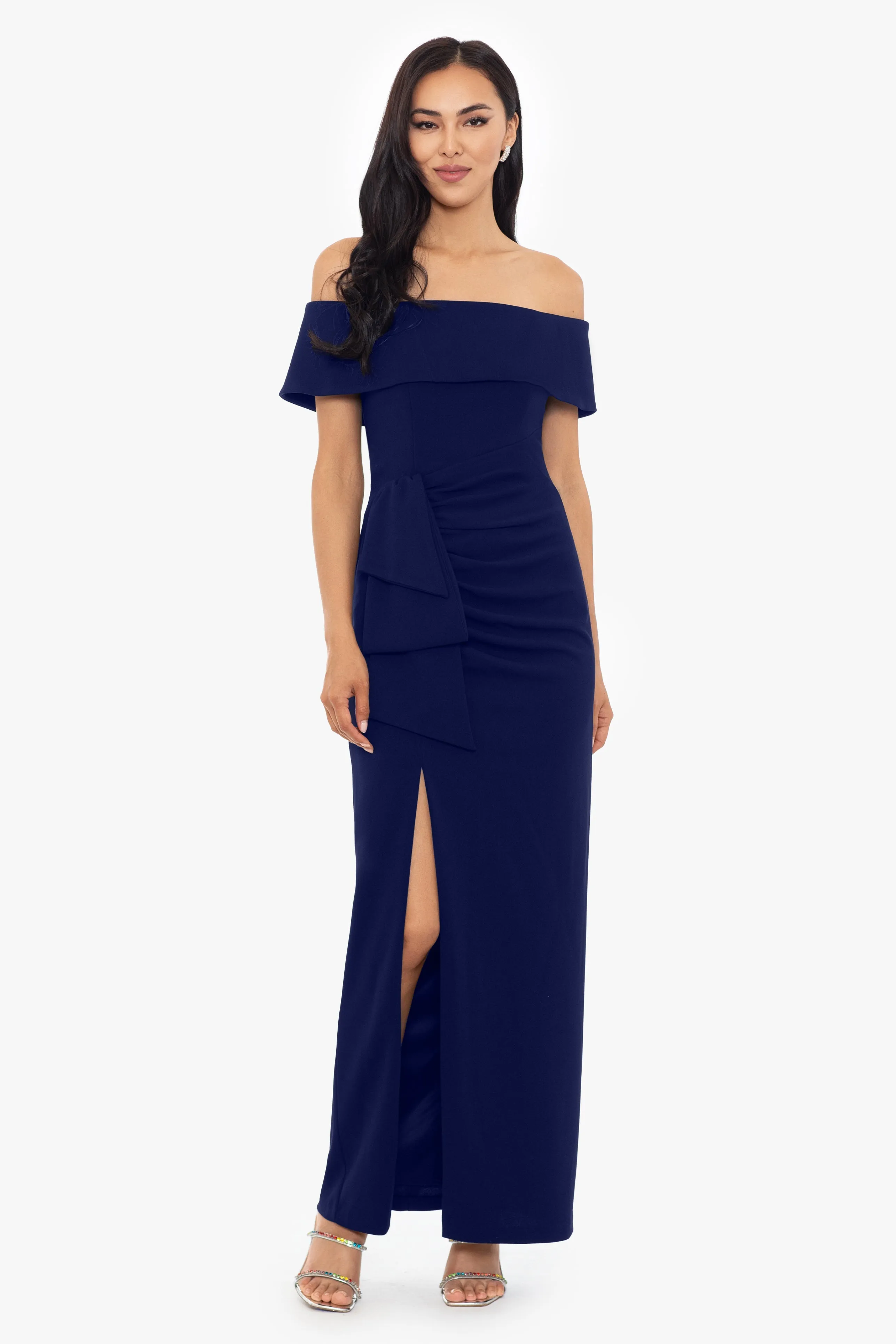 "Camila" Long Off the Shoulder Scuba Crepe Dress sold by Xscape product image thumbnail 3