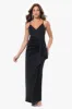 "Tabitha" Long Scuba Crepe Spaghetti Strap Side Ruffle Dress sold by Xscape