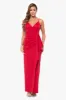 "Tabitha" Long Scuba Crepe Spaghetti Strap Side Ruffle Dress sold by Xscape