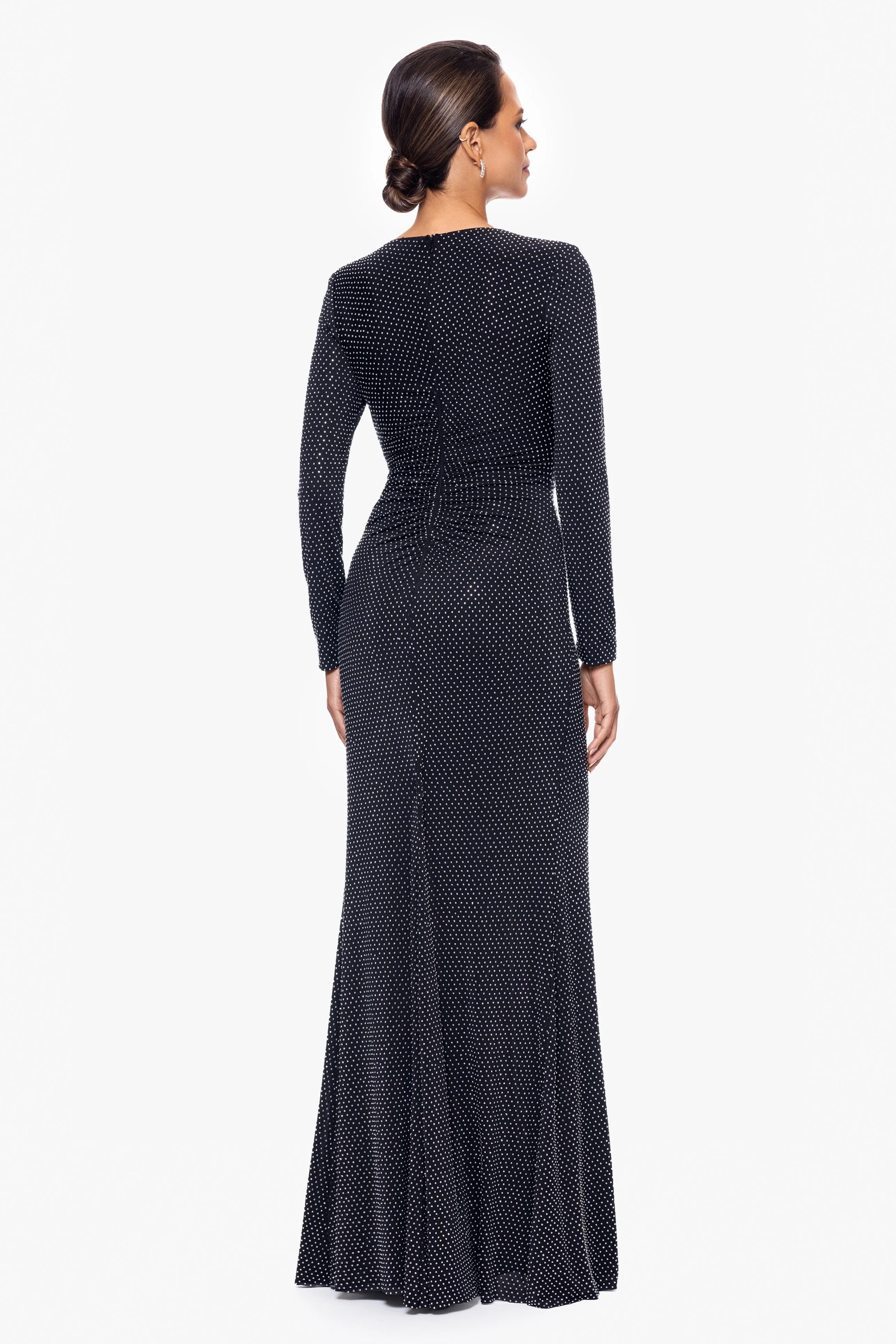 "Devin" Long Rhinestone Jersey Knit V-Neck Dress sold by Xscape product image thumbnail 2