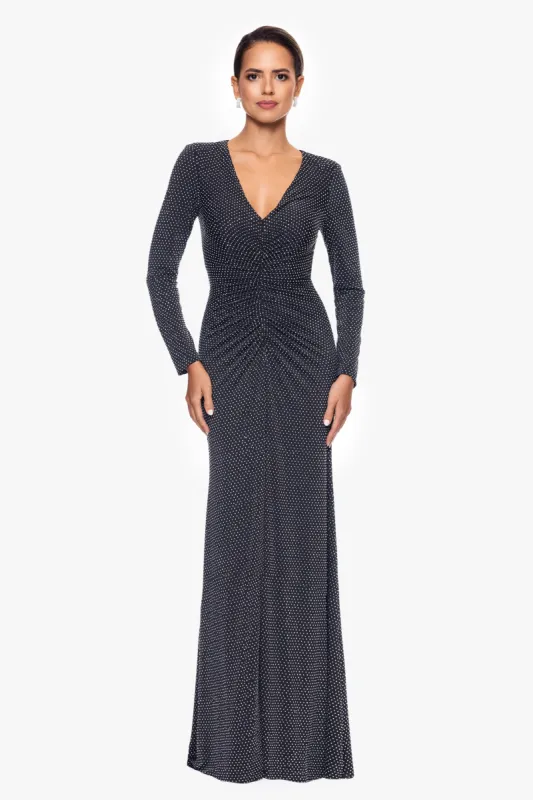 "Devin" Long Rhinestone Jersey Knit V-Neck Dress sold by Xscape
