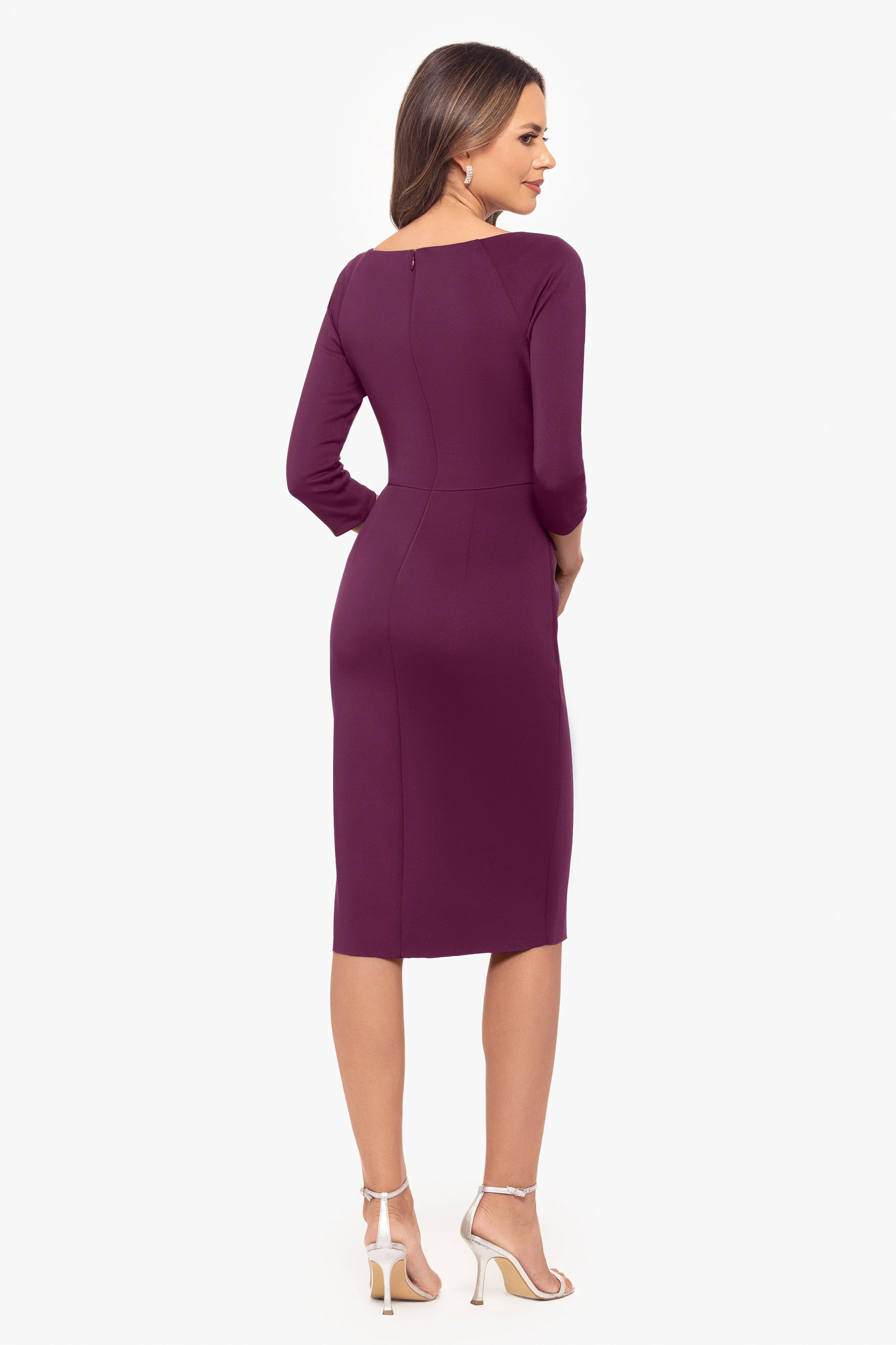 "Angeline" Knee Length Scuba V-Neck Ruffle Dress sold by Xscape product image thumbnail 2
