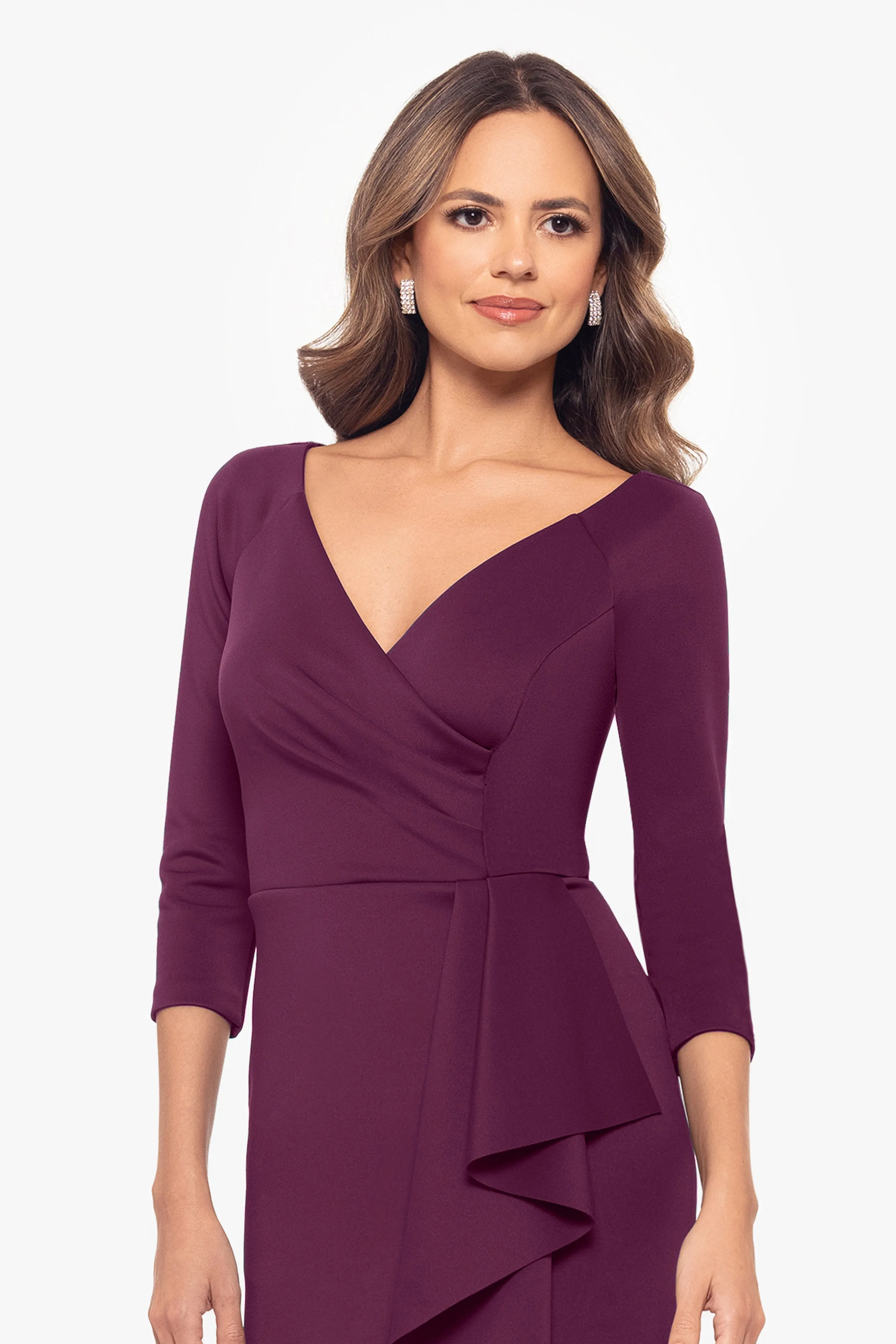 "Angeline" Knee Length Scuba V-Neck Ruffle Dress sold by Xscape product image thumbnail 4