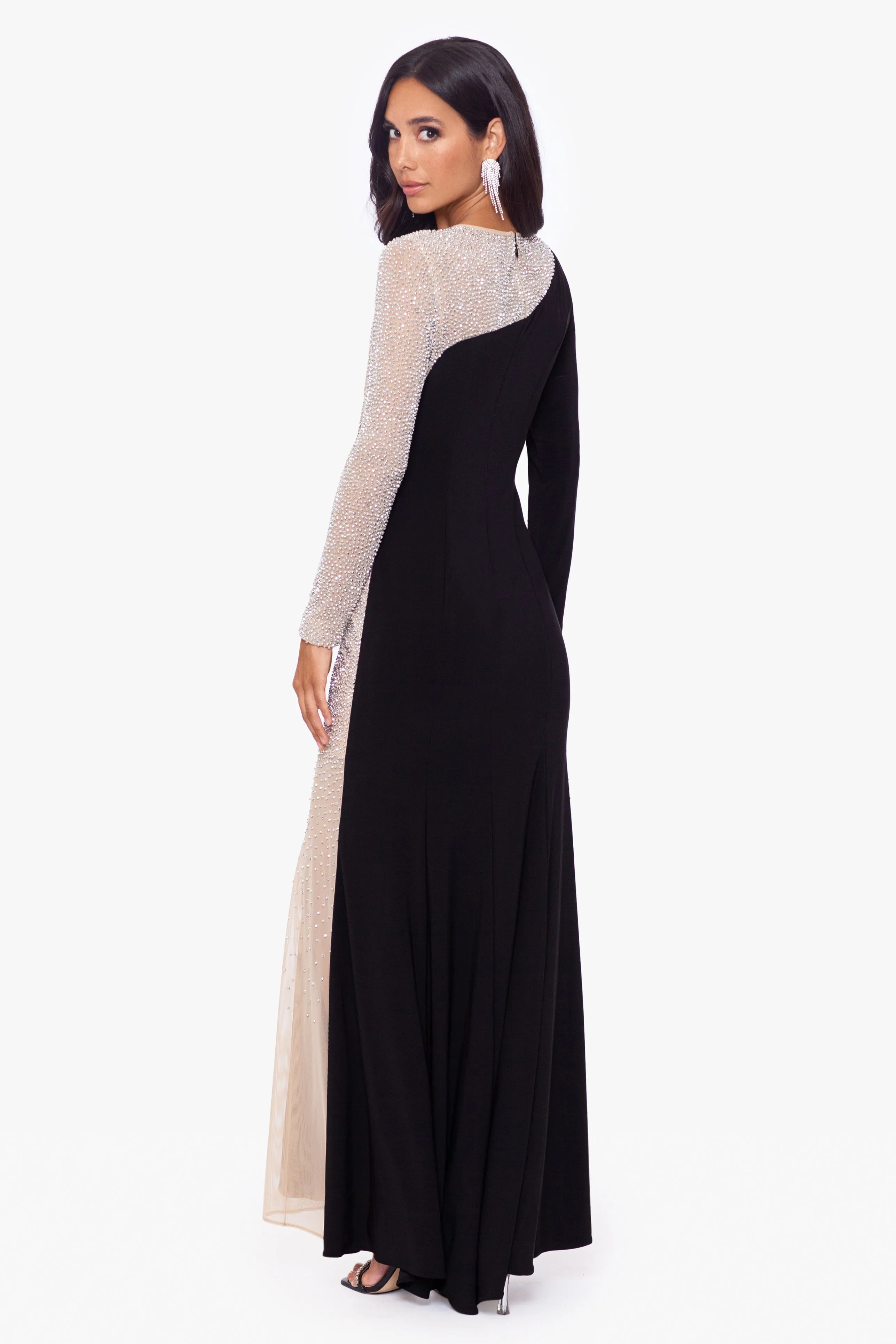 "Ramona" Long Jersey Knit Beaded Long Sleeve Dress sold by Xscape product image thumbnail 2