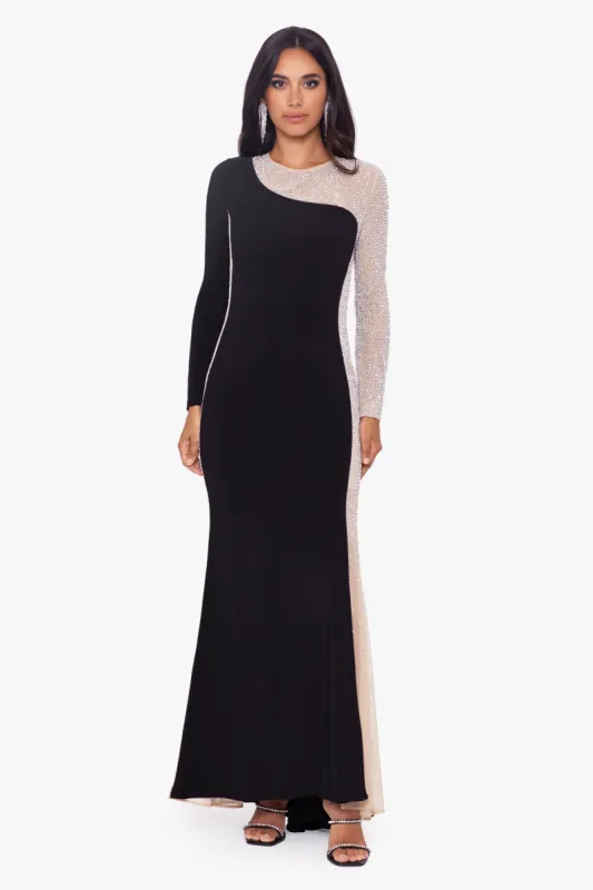 "Ramona" Long Jersey Knit Beaded Long Sleeve Dress sold by Xscape