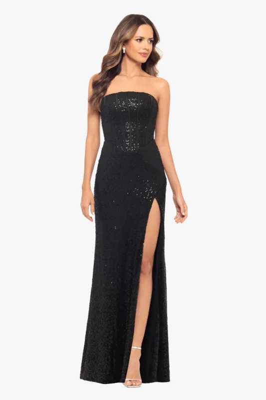 Blondie Nites "Jenée" Long Corset Sequin Dress sold by Xscape