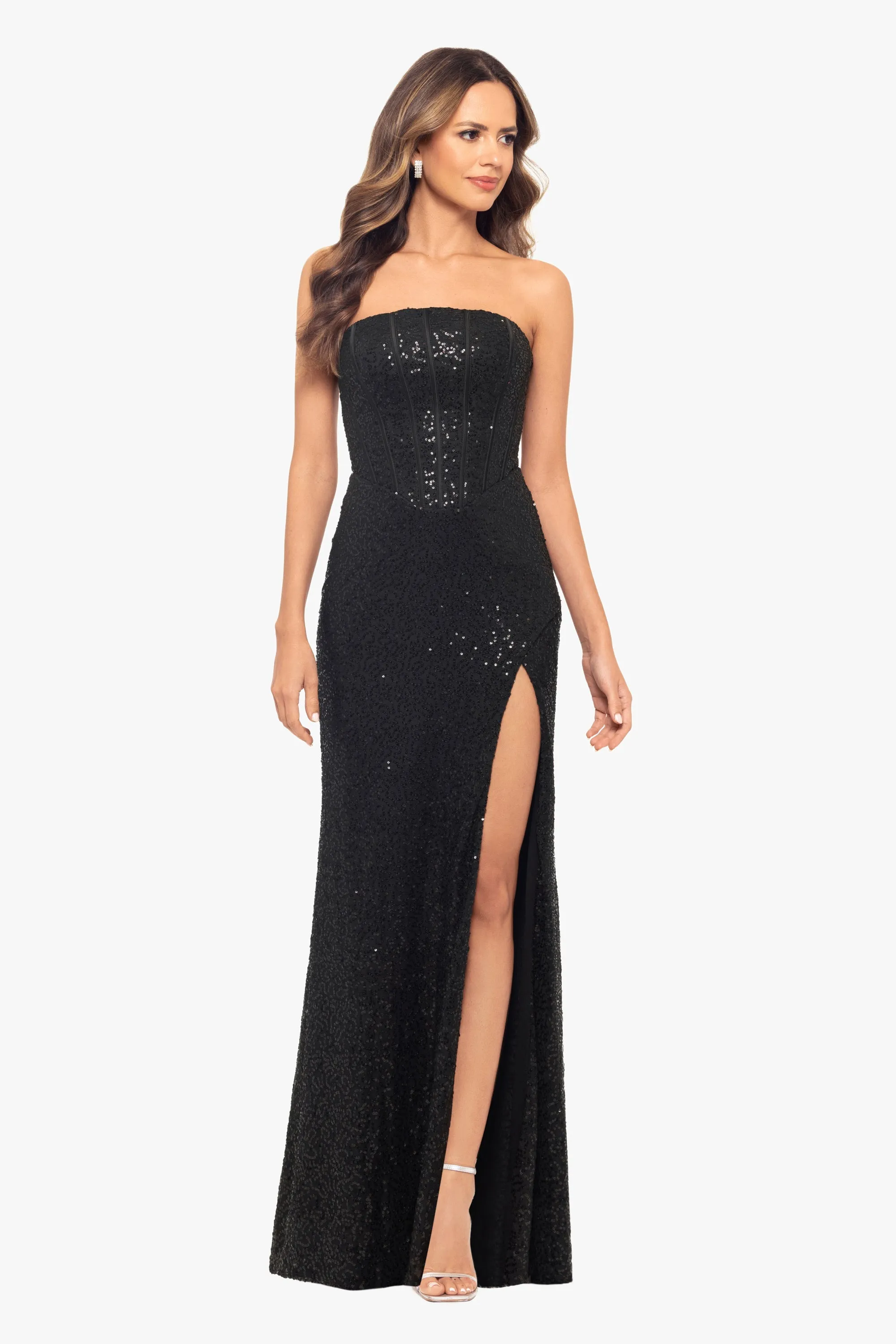 Blondie Nites "Jenée" Long Corset Sequin Dress sold by Xscape