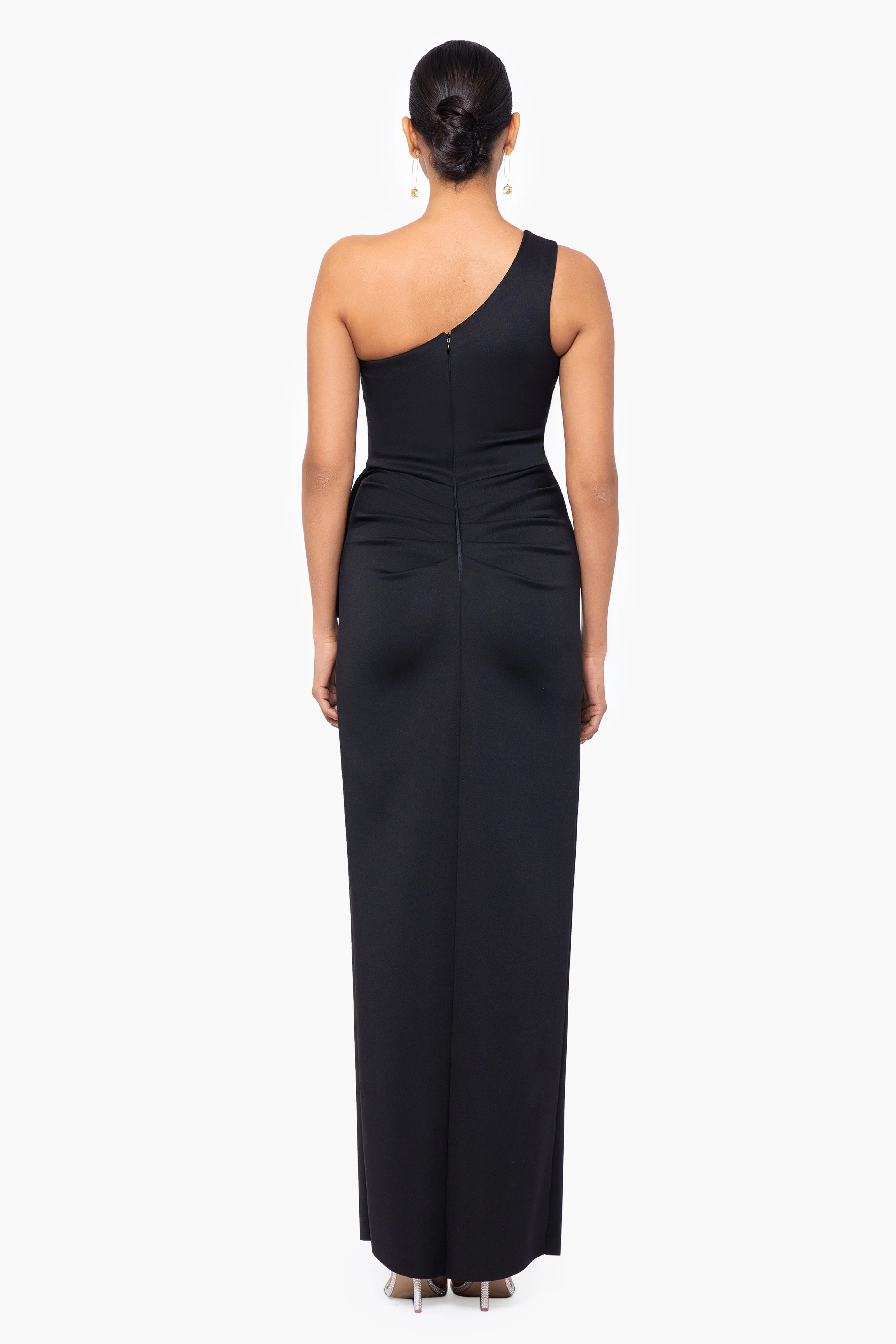 "Tana" Long Scuba One Shoulder Ruffle Floor Length Dress sold by Xscape product image thumbnail 2