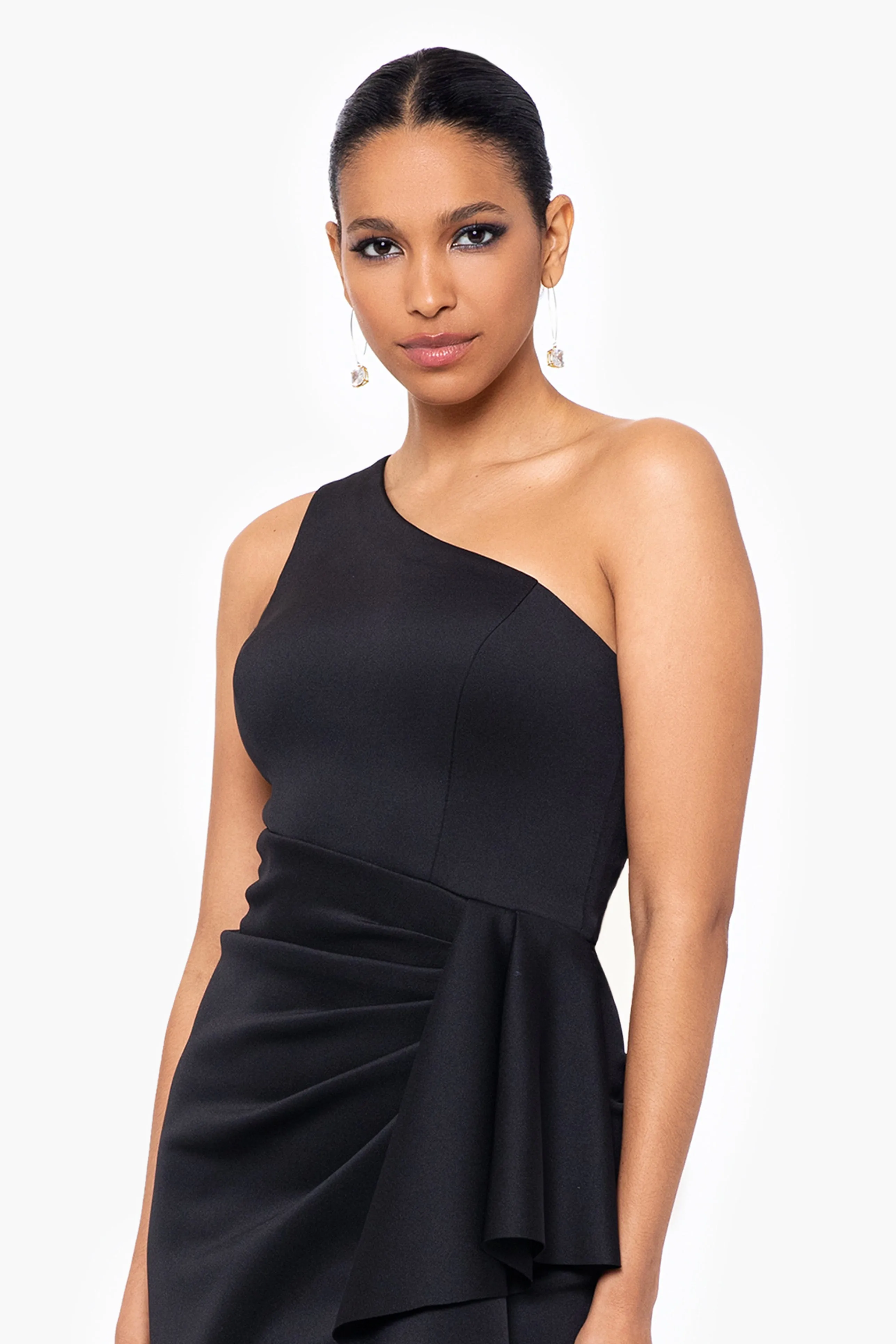 "Tana" Long Scuba One Shoulder Ruffle Floor Length Dress sold by Xscape product image thumbnail 4