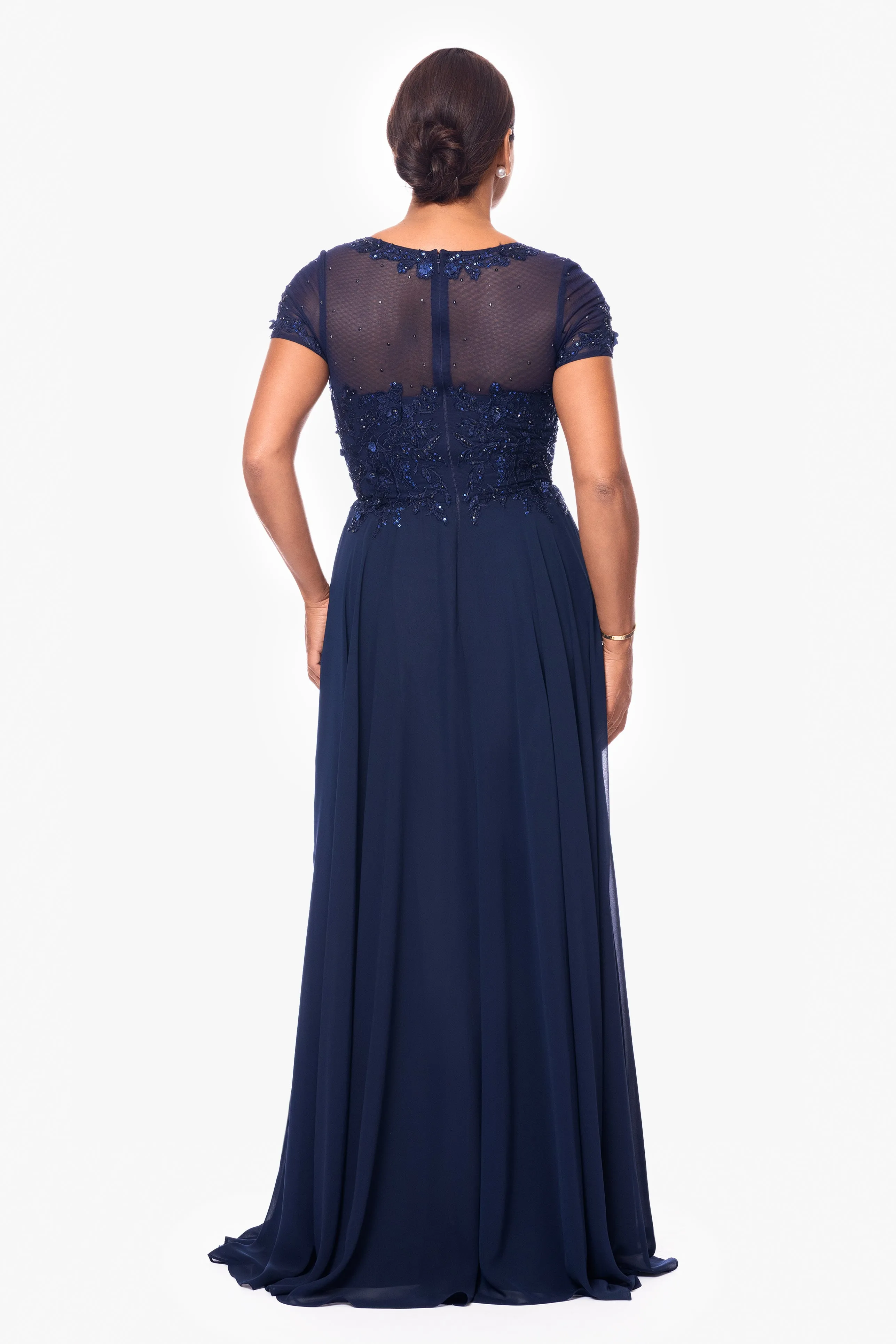 Petite "Angelica" Long Chiffon Beaded Mesh Top Dress sold by Xscape product image thumbnail 2