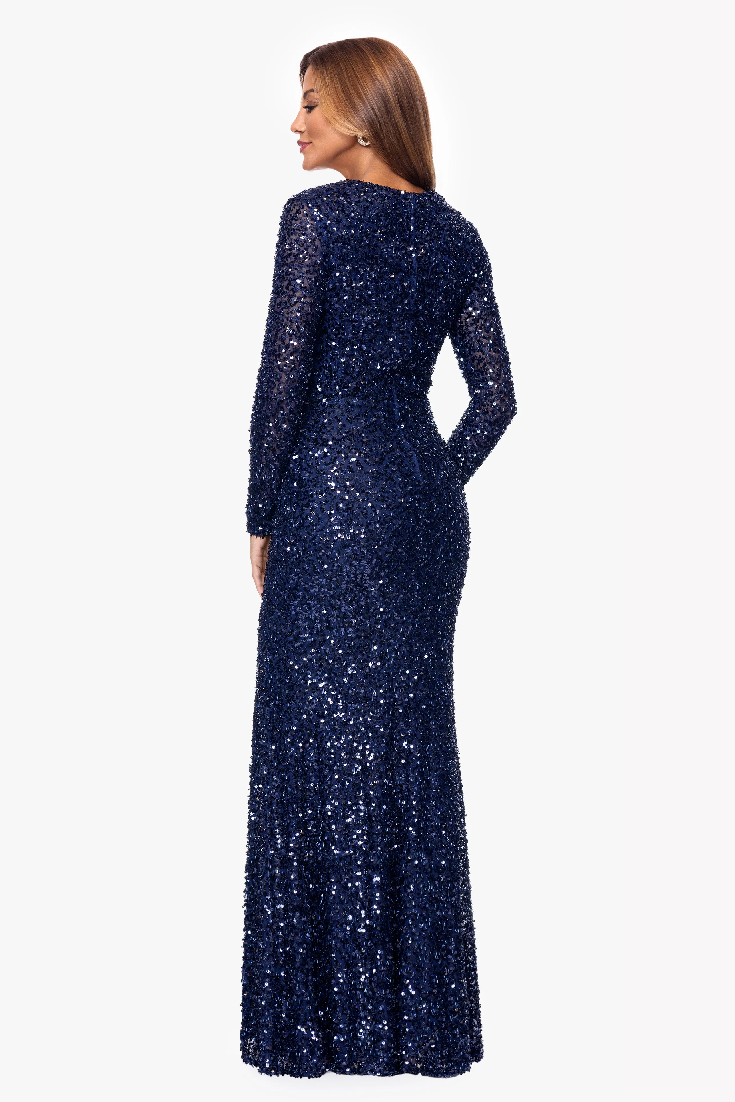 "Siobhan" Long Sleeve Beaded Sequin Mesh Long Sleeve Floor Length Dress sold by Xscape product image thumbnail 2