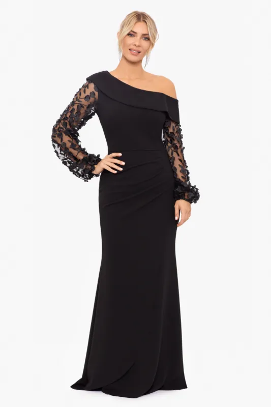 Petite "Ariana" Off the Shoulder Long Sleeve Scuba Crepe Dress sold by Xscape