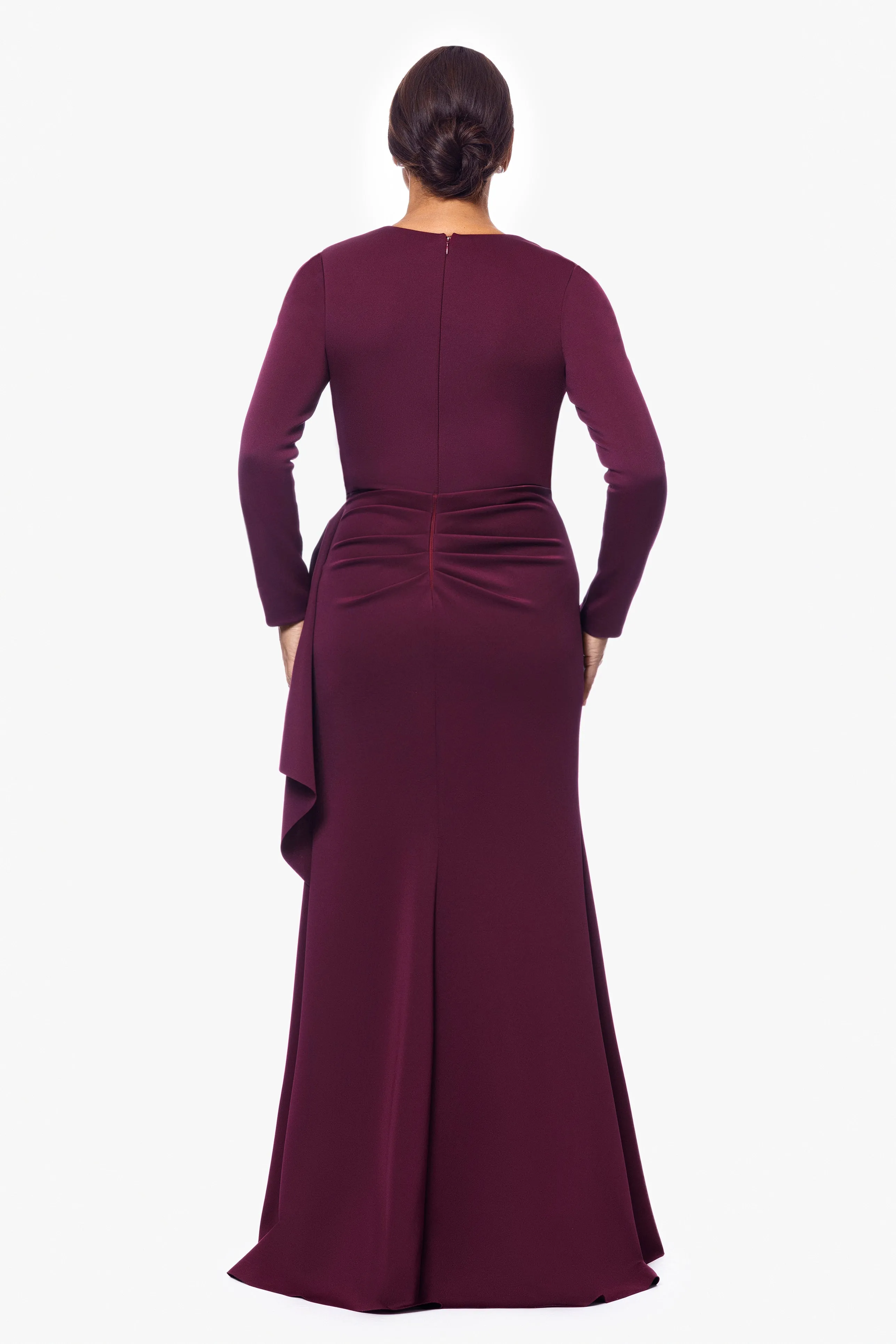 Petite "Adrian" Long Techno Scuba Long Sleeve Ruffle Dress sold by Xscape product image thumbnail 4