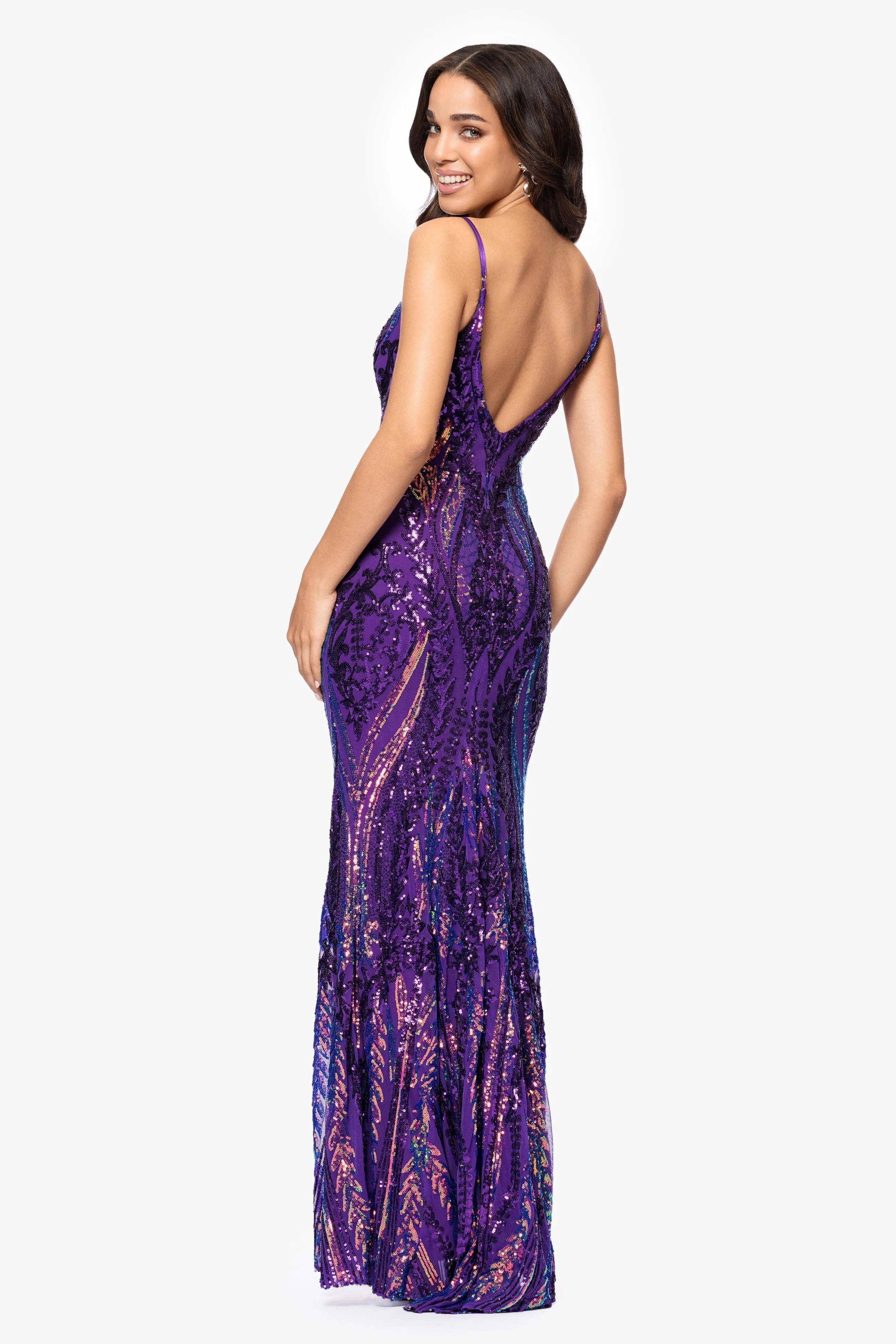 "Christine" Spaghetti Strap Floor Length Sequin Dress sold by Xscape product image thumbnail 2
