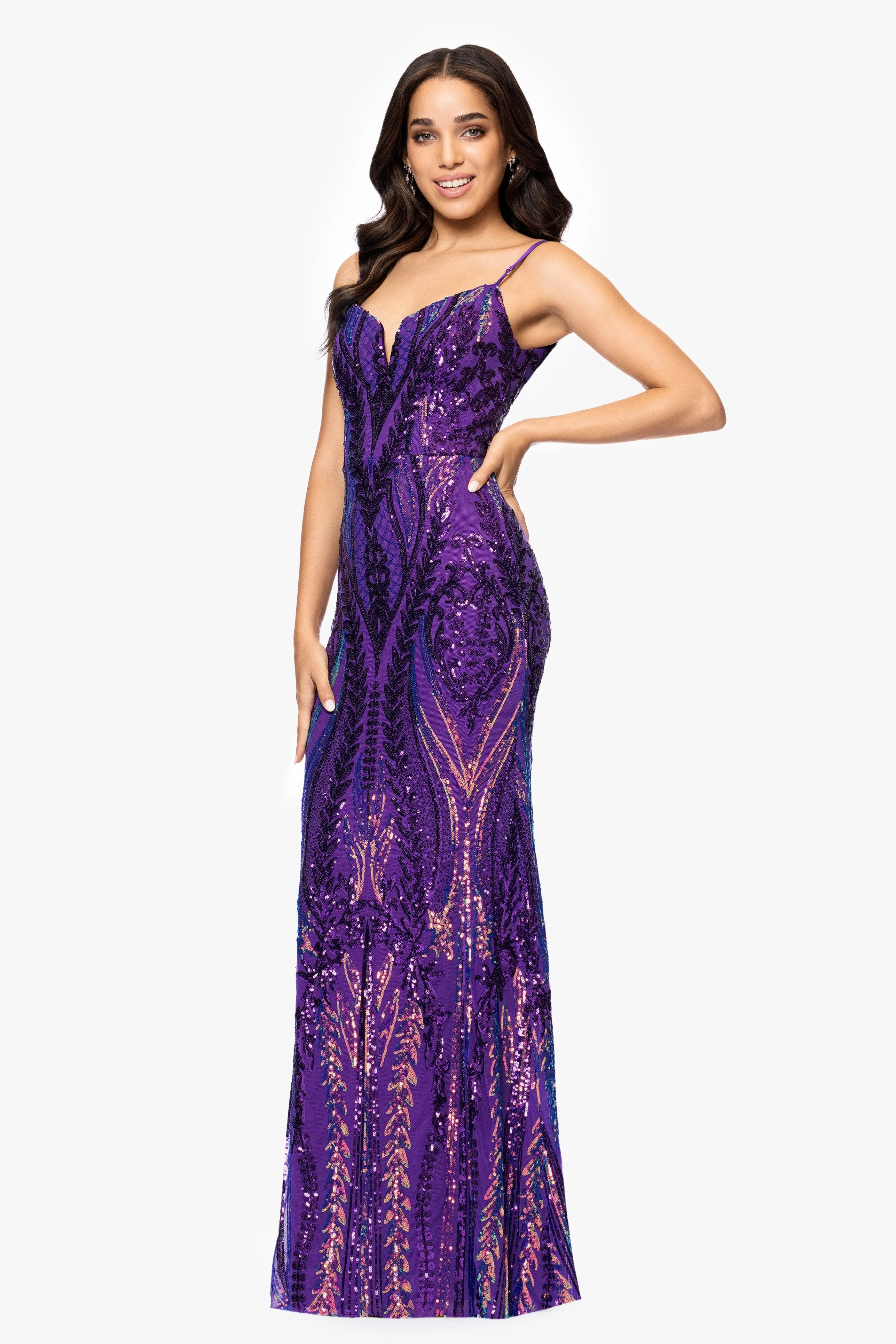 "Christine" Spaghetti Strap Floor Length Sequin Dress sold by Xscape product image thumbnail 3