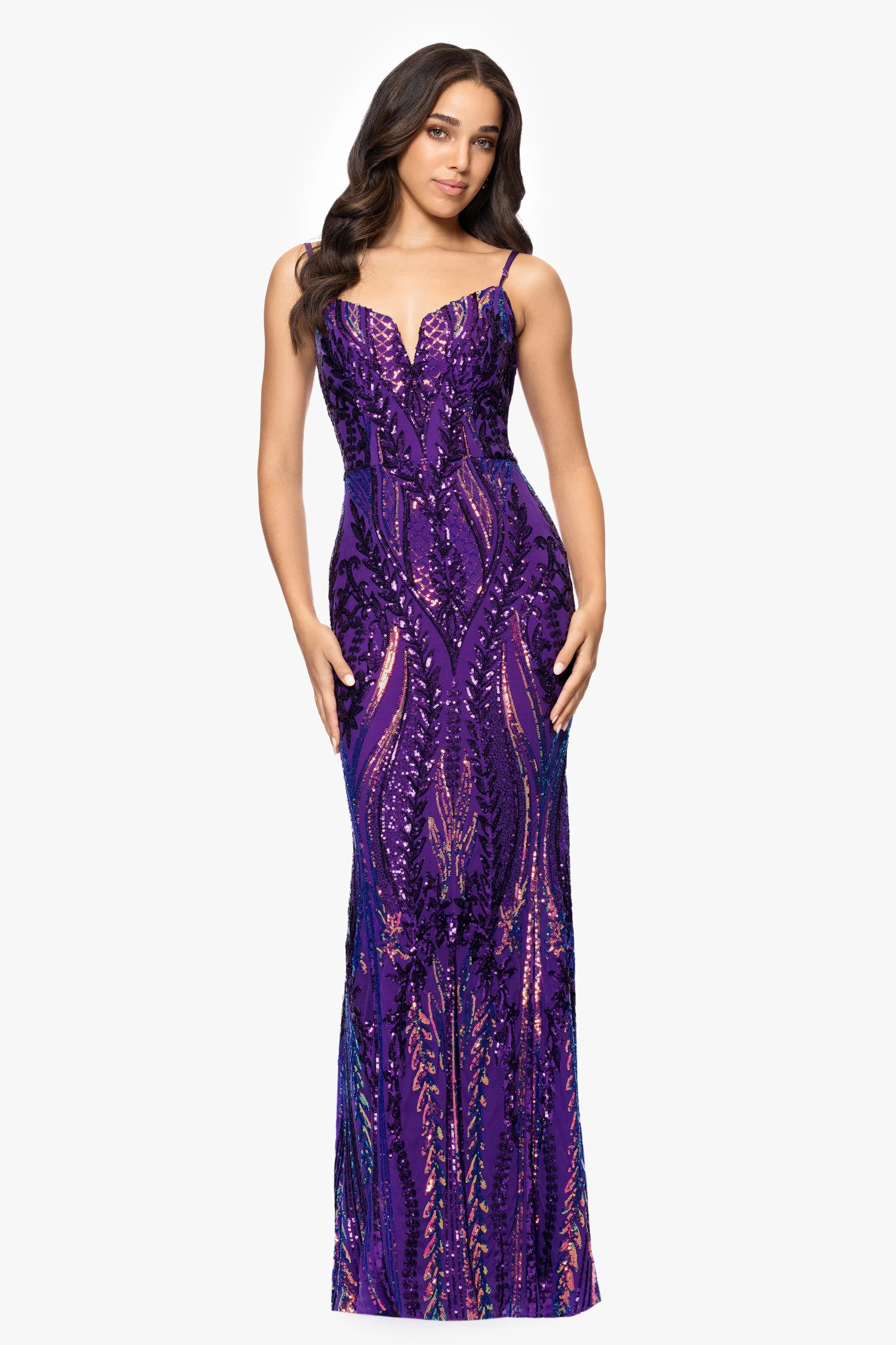 "Christine" Spaghetti Strap Floor Length Sequin Dress sold by Xscape