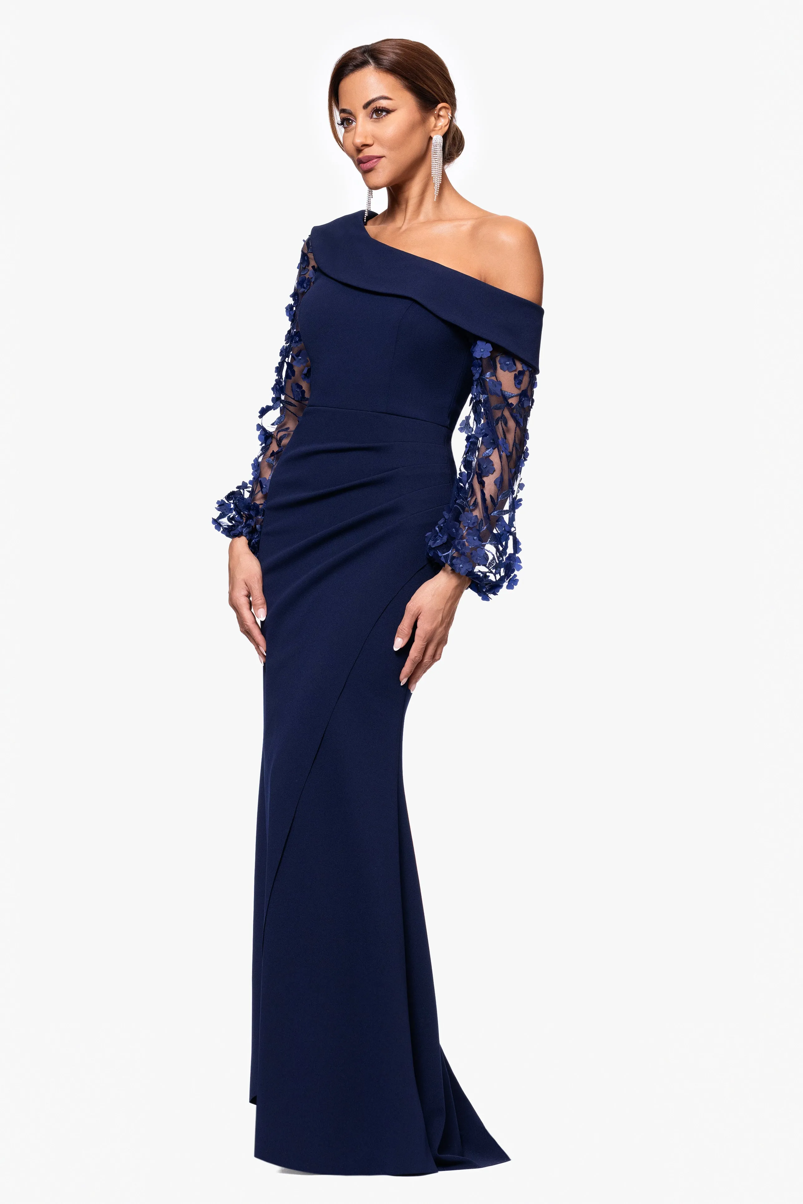 "Ariana" Off the Shoulder Long Sleeve Scuba Crepe Dress sold by Xscape product image thumbnail 4