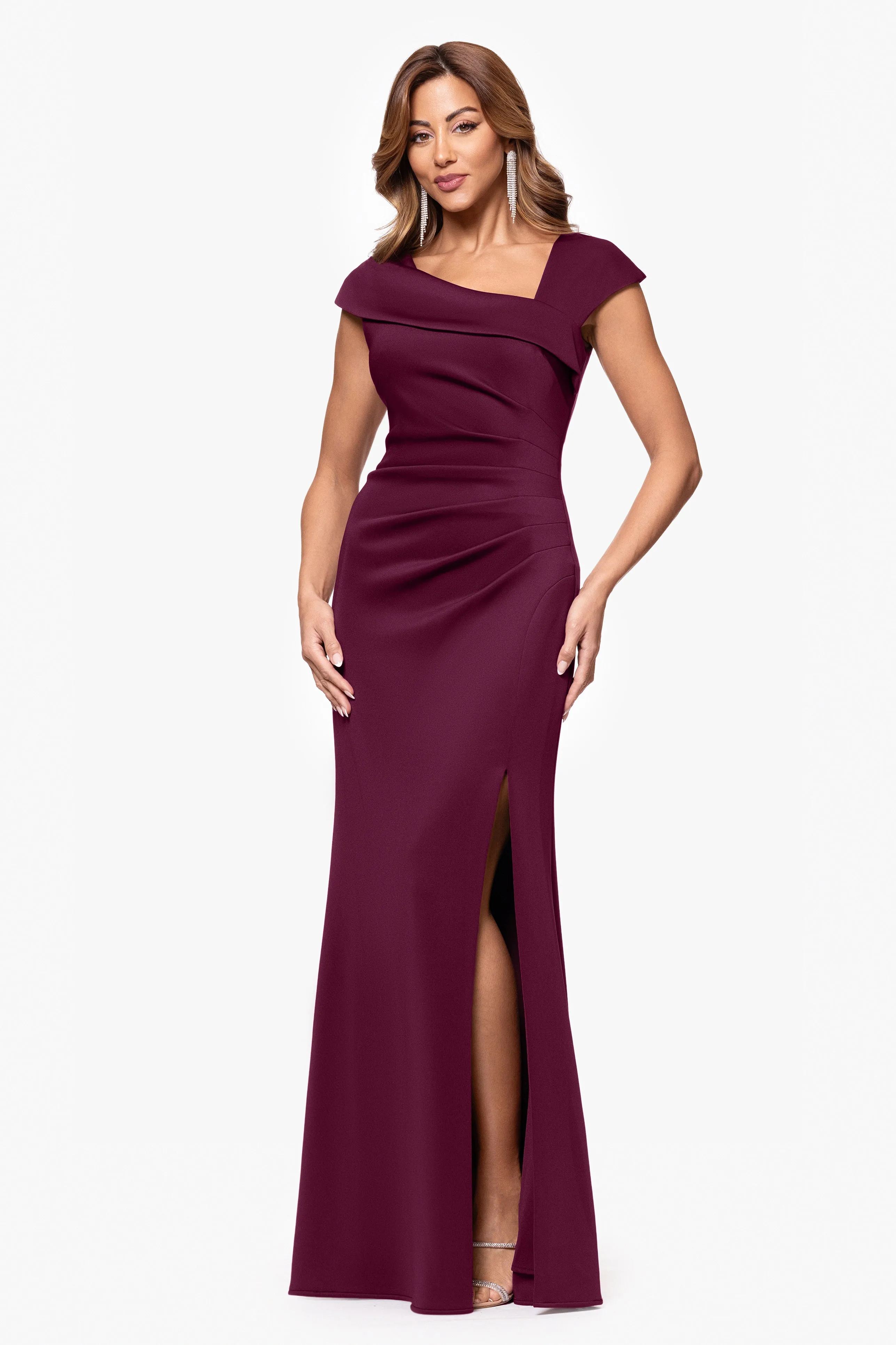 "Lenore " Long Asymmetrical Neckline Scuba Dress sold by Xscape product image thumbnail 4