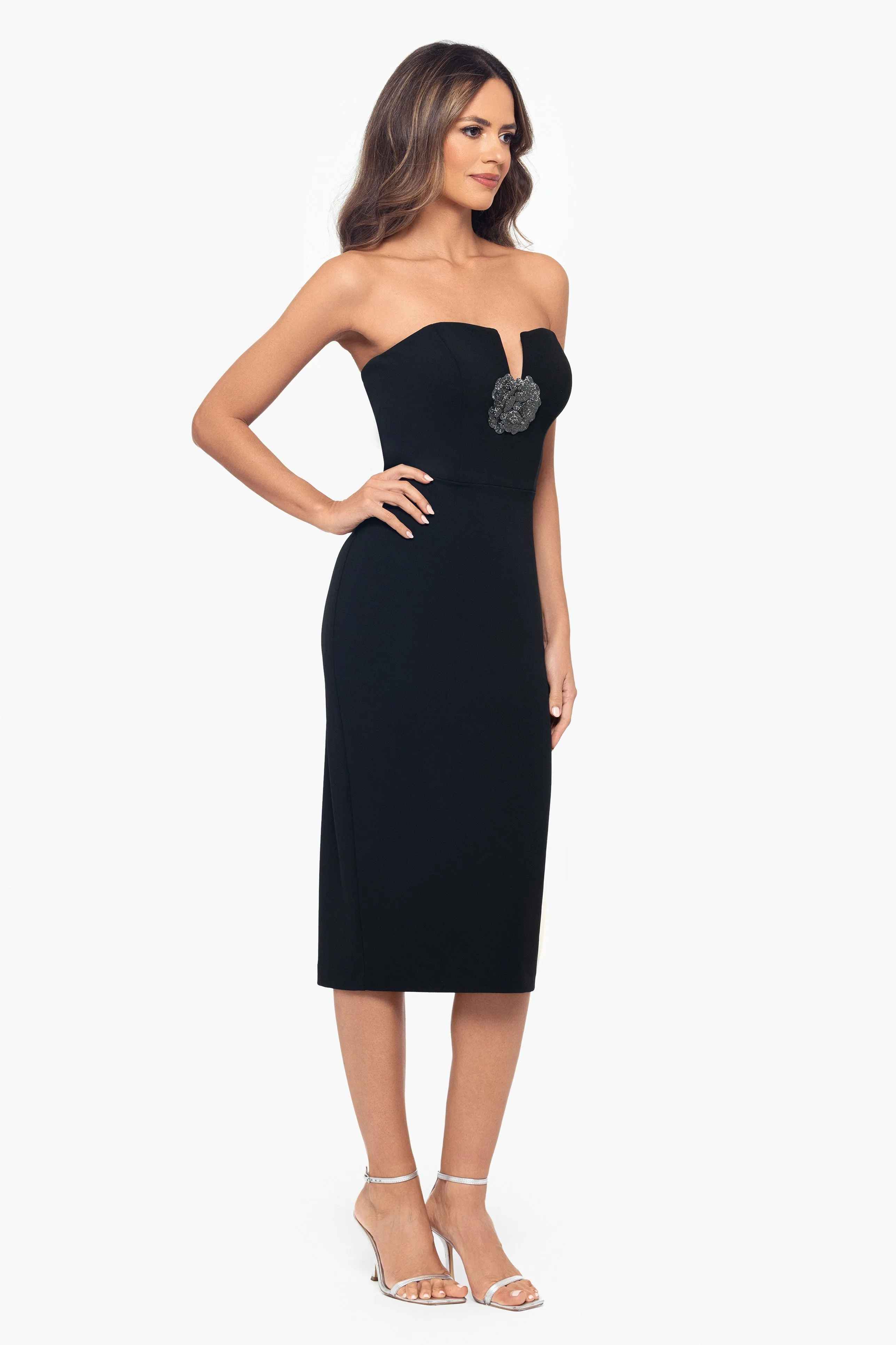 "Dayna" Midi Scuba Crepe Flower Embellishment Dress sold by Xscape product image thumbnail 4