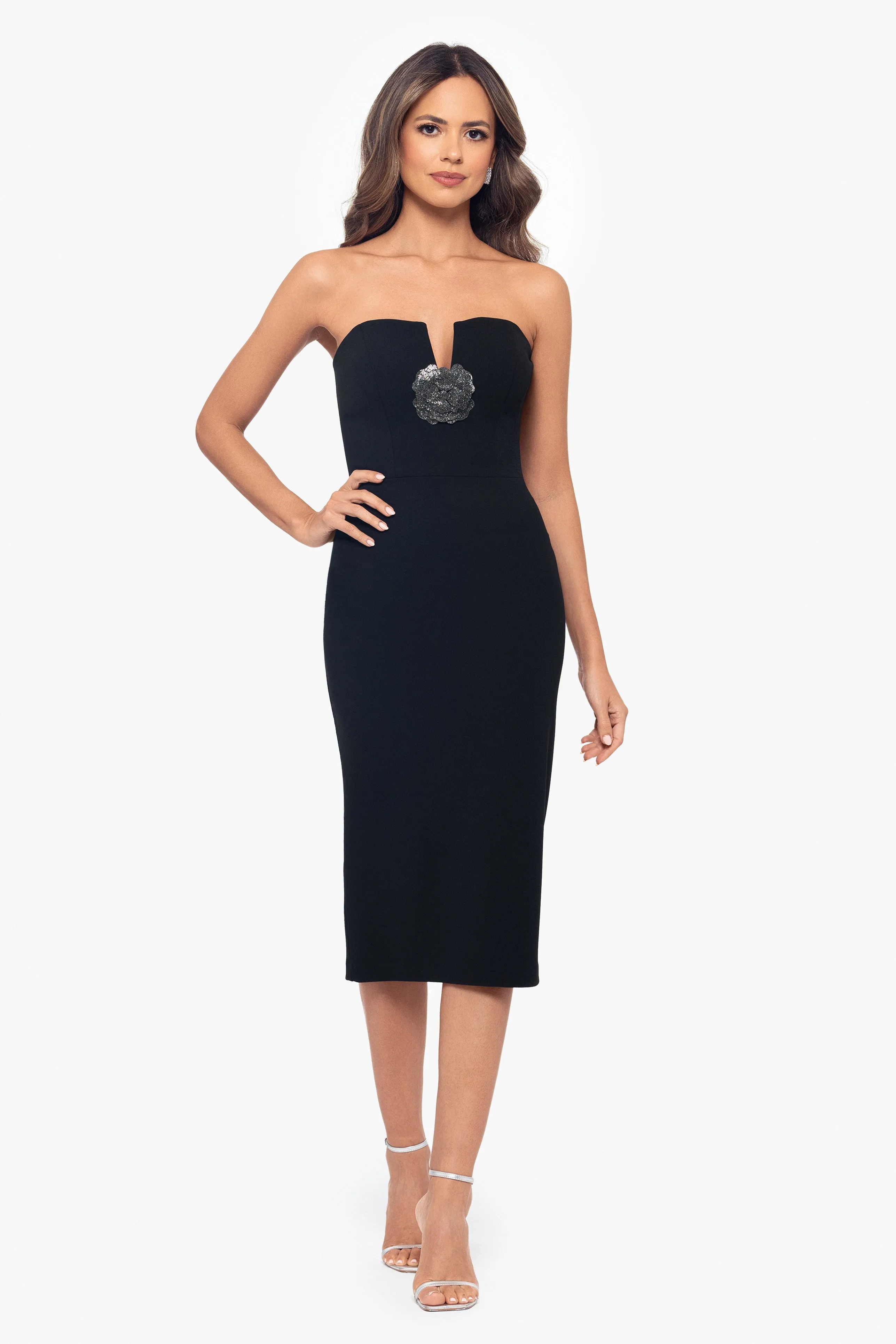 "Dayna" Midi Scuba Crepe Flower Embellishment Dress sold by Xscape