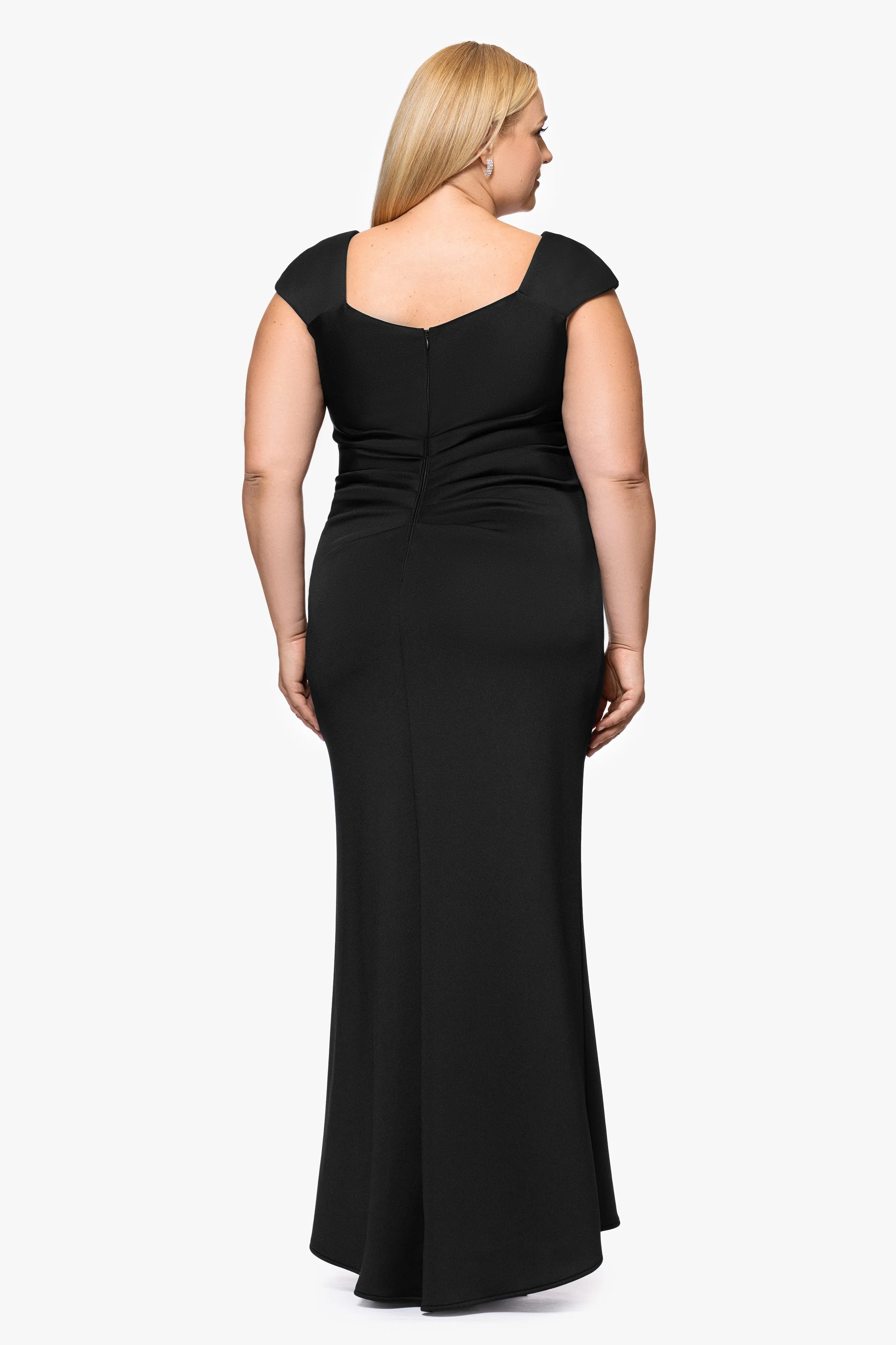 Plus "Lenore " Long Asymmetrical Neckline Scuba Dress sold by Xscape product image thumbnail 3
