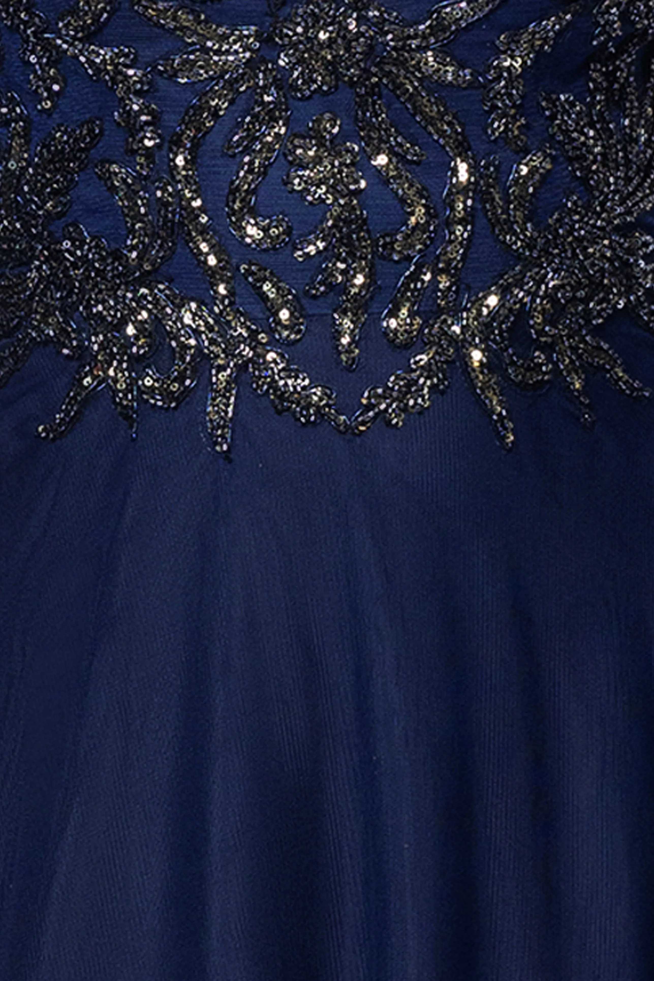 "Ana" Long Sleeve Beaded Mesh Applique Floor Length Gown sold by Xscape product image thumbnail 5