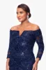 "Wilma" 3/4 Sleeve Soutache Lace Off the Shoulder Gown sold by Xscape