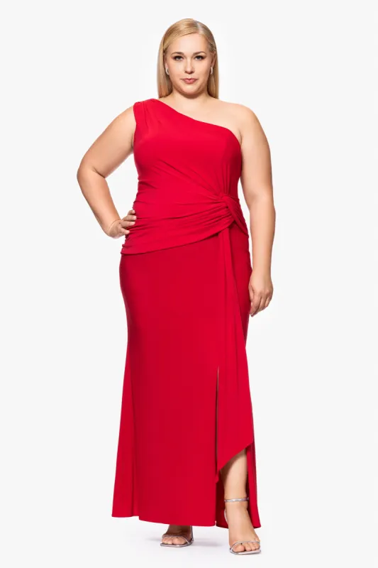 Plus "Nara" Jersey Knit One Shoulder Rouched Floor Length Dress sold by Xscape