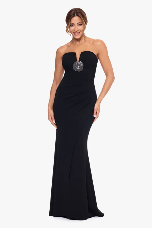 "Juliana" Scuba Crepe Flower Embellished Floor Length Dress sold by Xscape