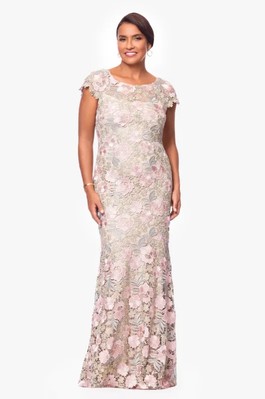 "Kiki" Floor Length Lace Cap Sleeve Dress sold by Xscape